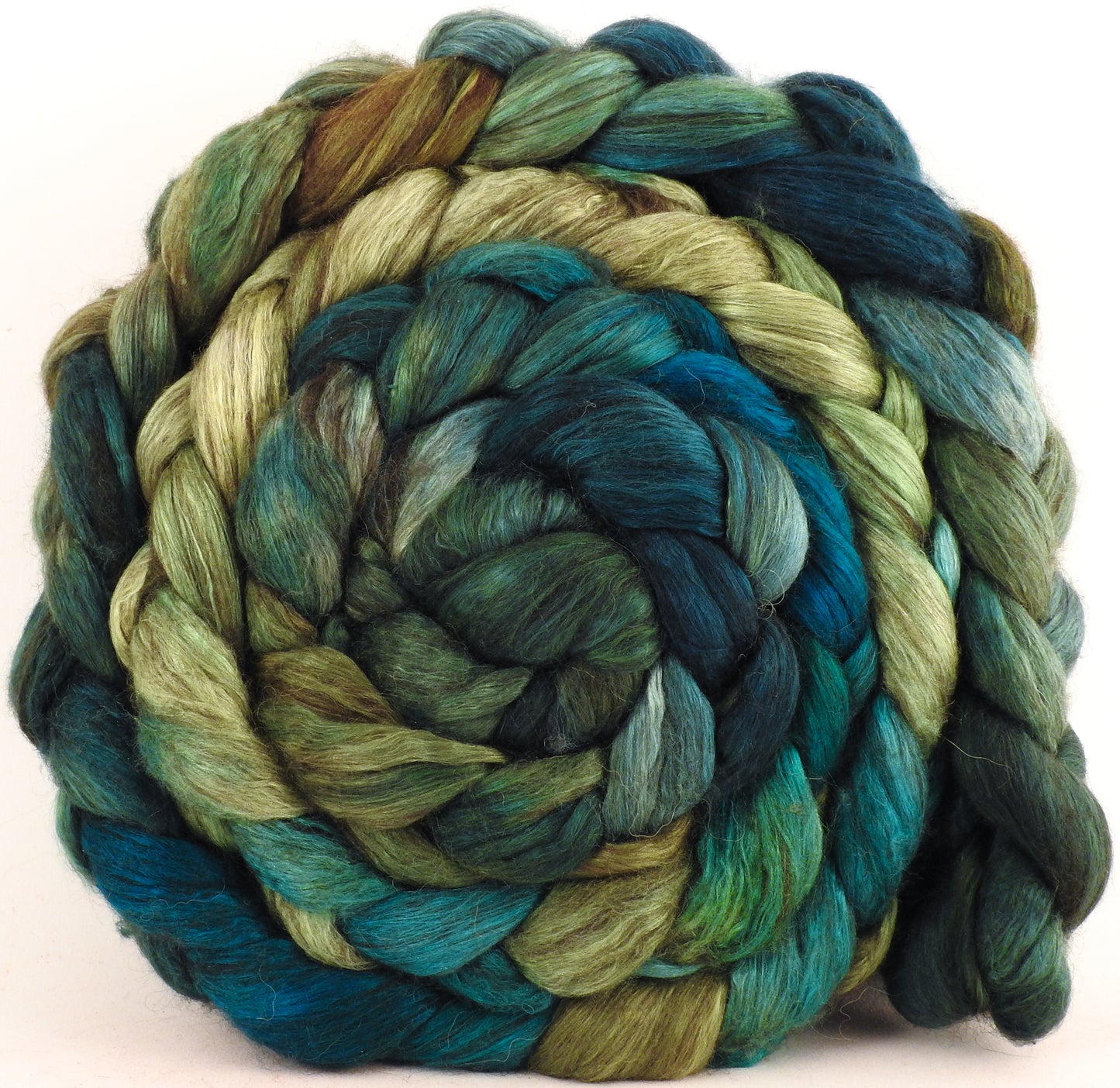 Hand dyed yak/ mulberry silk top -Pesto - YAK /silk ( 50/50) - Inglenook Fibers