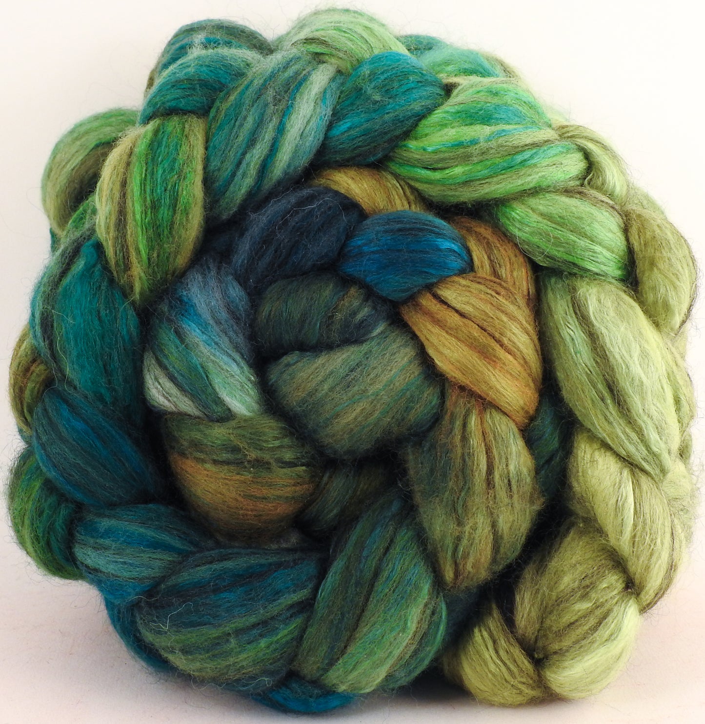 Batt in a Braid #9 -Pesto -(5.5 oz.) Superfine Merino/ Mulberry Silk / Black Alpaca (50/40/10) - Inglenook Fibers
