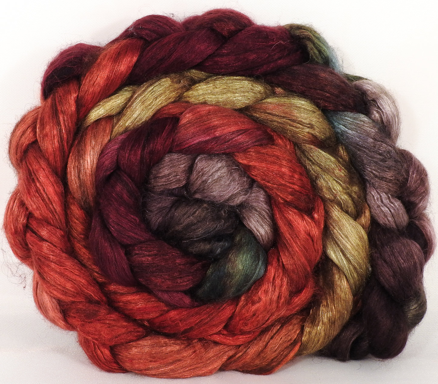 Hand dyed yak/ mulberry silk top -Burning Bush - yak /silk ( 50/50) - Inglenook Fibers