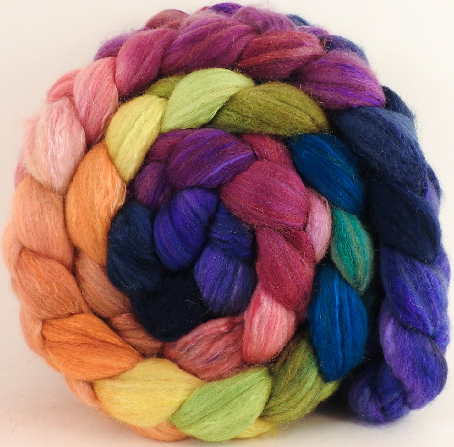 Batt in a Braid #5 - Yarn bombing -(6.3 oz.) Merino/ Camel/ silk/ faux cashmere/ firestar (25/25/25/12/12) - Inglenook Fibers