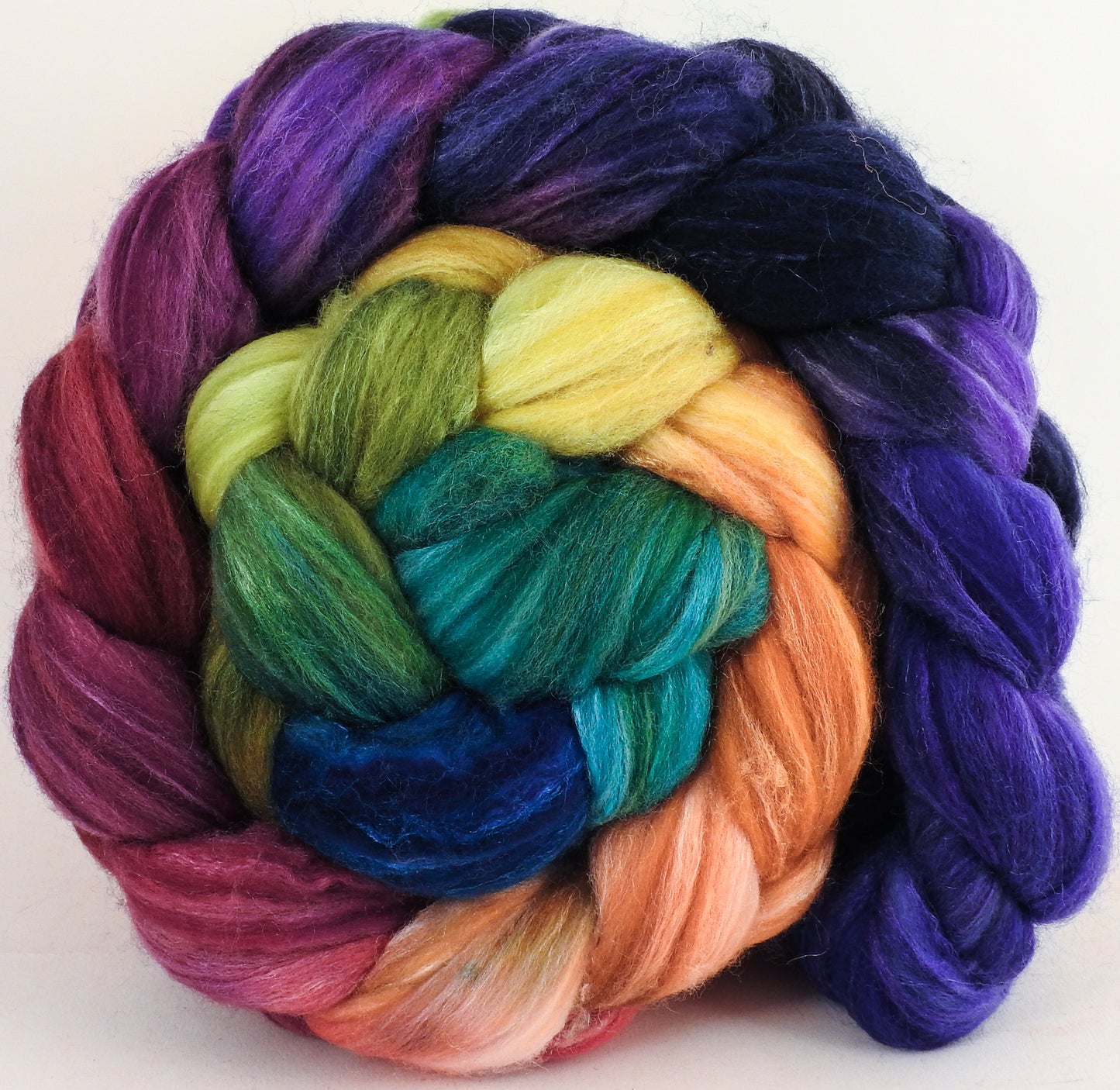 Batt in a Braid #35 - Yarn bombing (5.6 oz.) - Sw Merino (18.5 mic) /Merino (18.5 mic) / Tussah Silk (40/40/20) - Inglenook Fibers