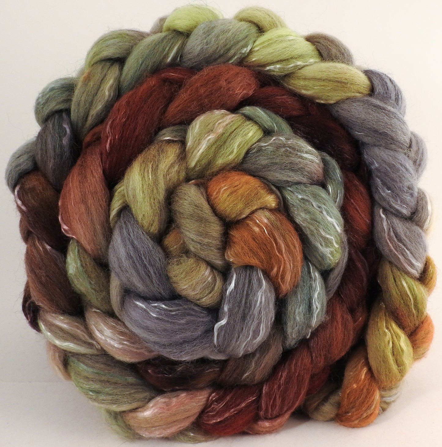 Batt in a Braid #17 - Winter Beech - Grey Corriedale/ Tussah silk/ Tencel (50/25/25) - Inglenook Fibers