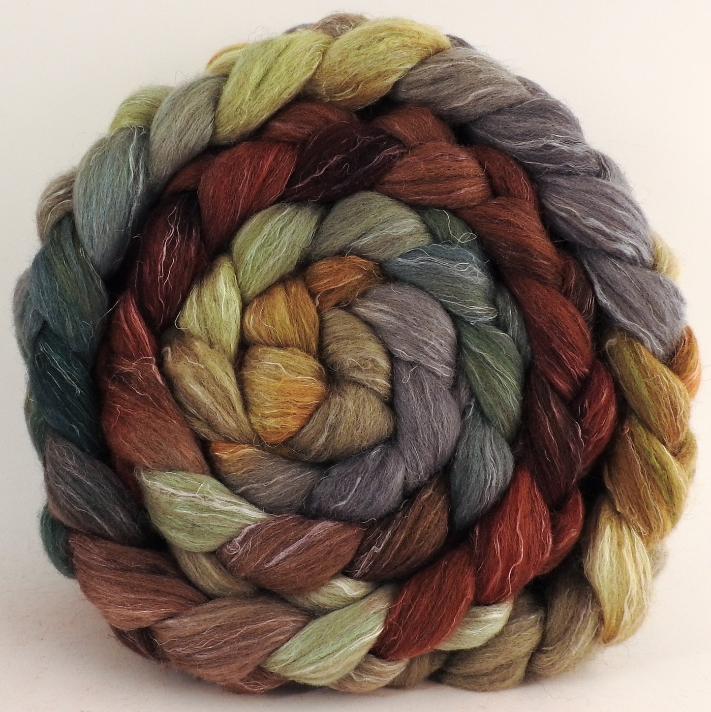 Batt in a Braid #38 - Winter Beech - (6.2 oz.) Shetland/ Falkland Merino / tussah silk/ flax (40/25/25/10) - Inglenook Fibers