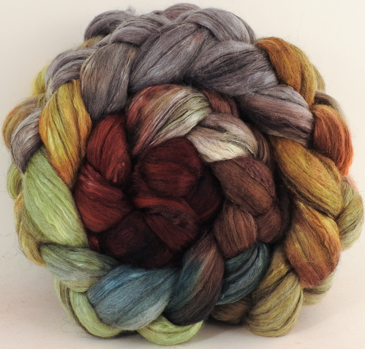 Batt in a Braid #9 - Winter Beech -(5.2 oz.) Superfine Merino/ Mulberry Silk / Black Alpaca (50/40/10) - Inglenook Fibers