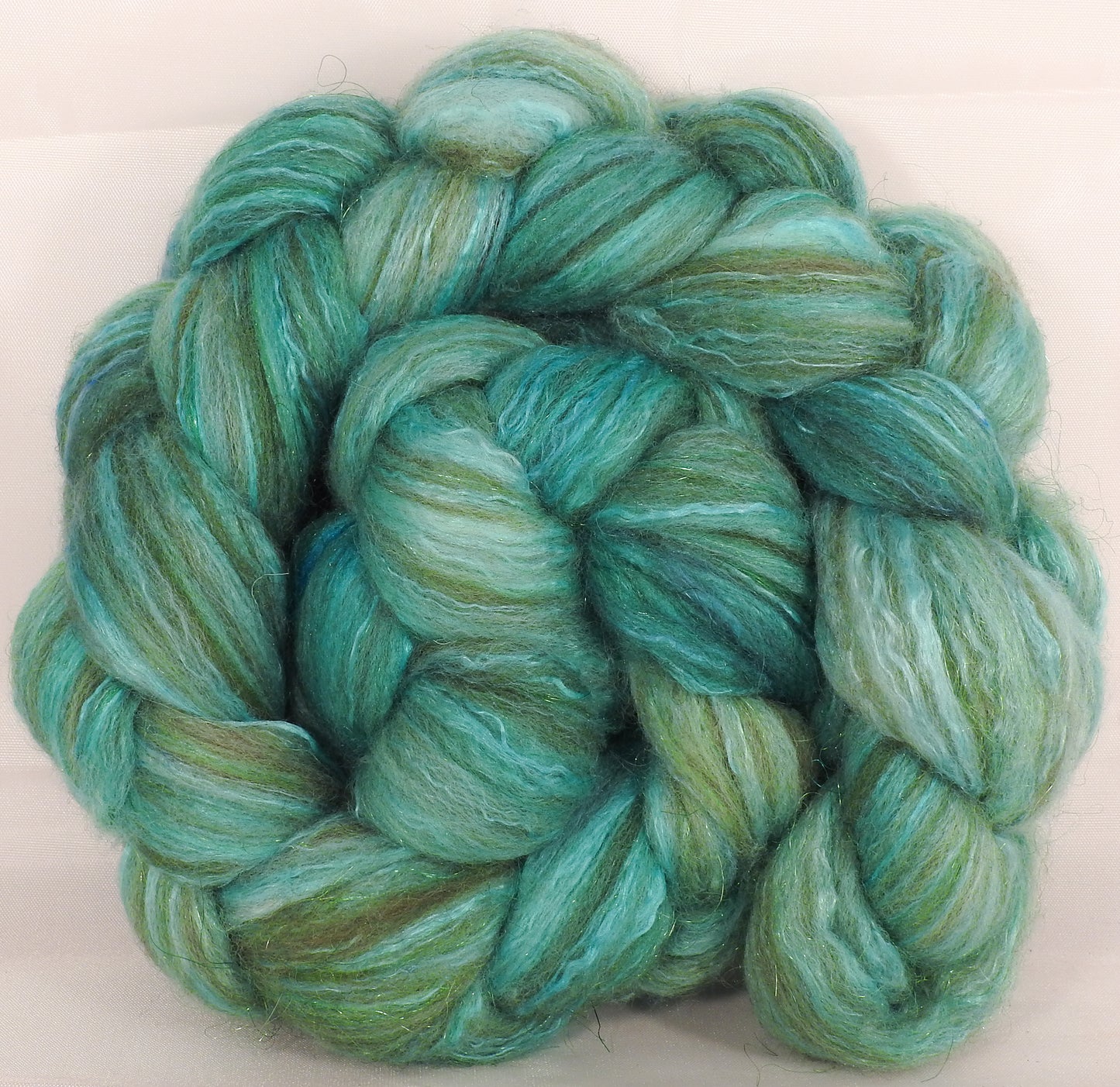 Batt in a Braid #7-Verdigris- (4.9 oz.)Polwarth/ Manx / Mulberry silk/ Firestar (30/30/30/10) - Inglenook Fibers