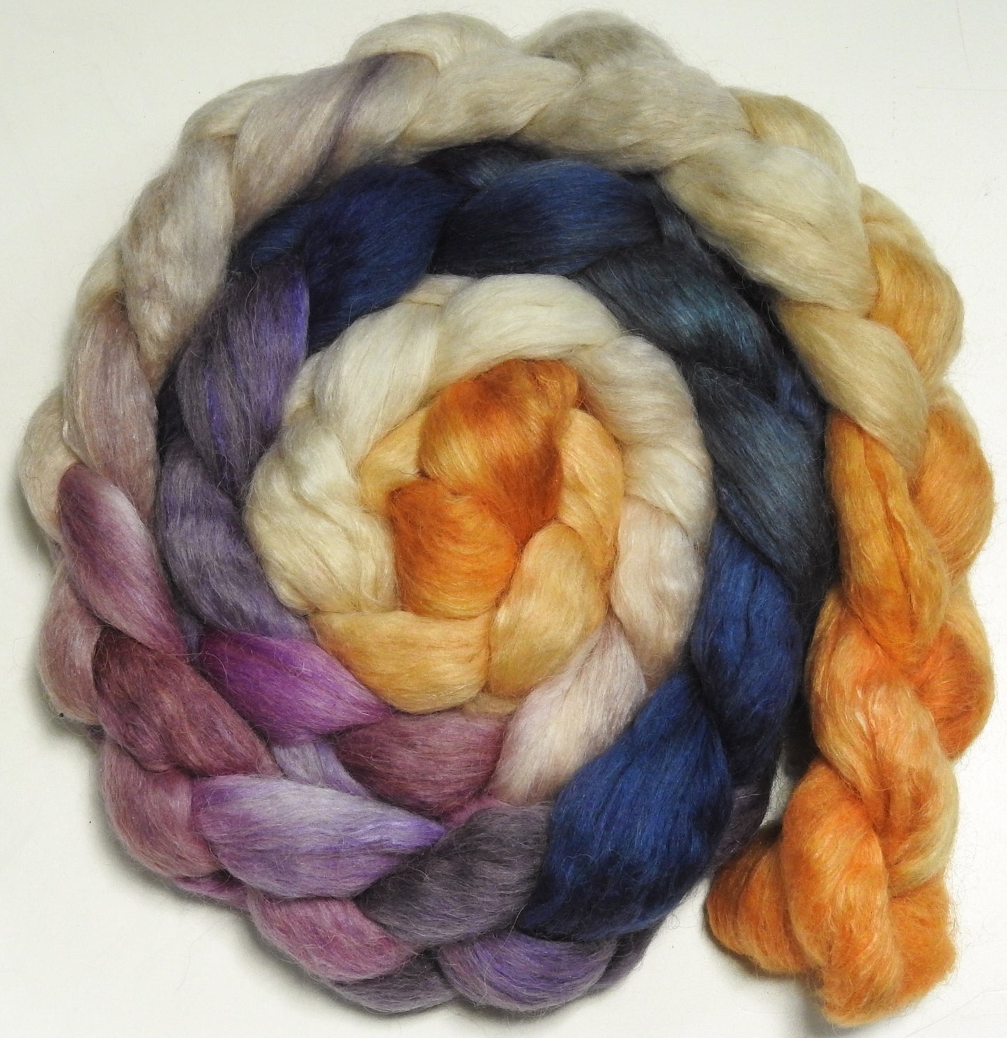 Arc Light (5.3 oz) - Batt in a Braid #52- Wensleydale/ Mulberry silk/ Polwarth (60/25/15)