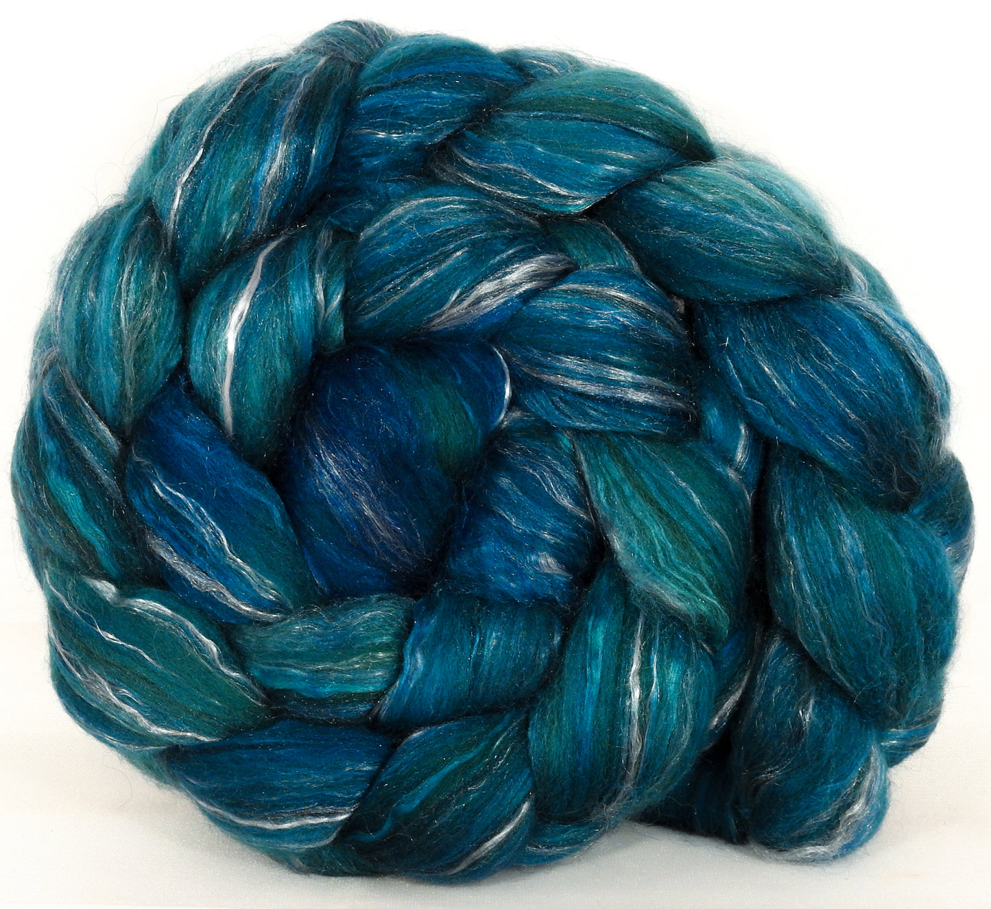 Batt in a Braid #31- Maelstrom - (5.6 oz. ) Polwarth/ Mulberry Silk / Baby Alpaca / Rainbow Firestar/ Tencel( 40/25/15/10/10) - Inglenook Fibers