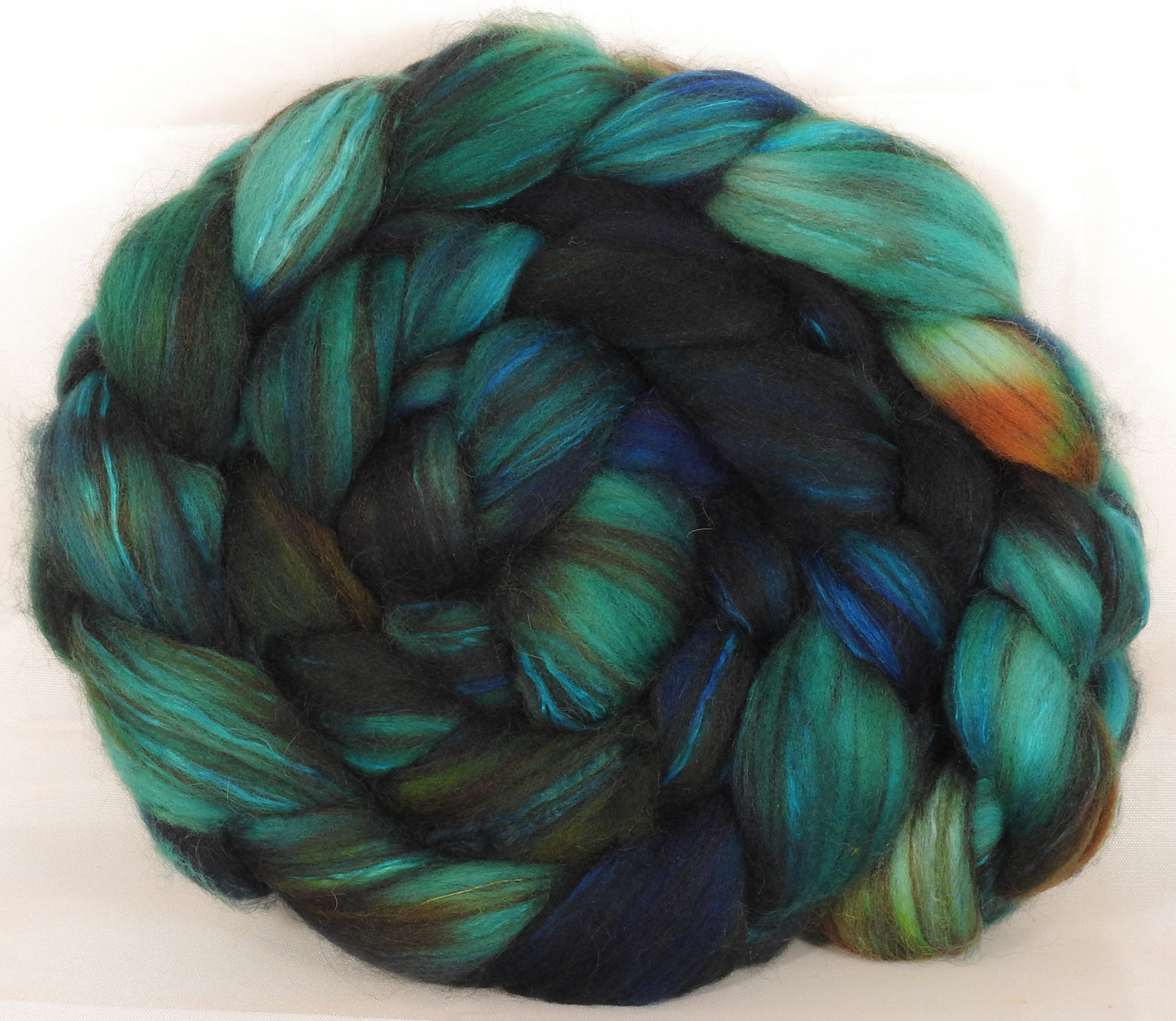 Hand dyed top for spinning - 18.5 mic merino/ camel/ brown alpaca/ mulberry silk/ (40/20/20/20) - Inglenook Fibers
