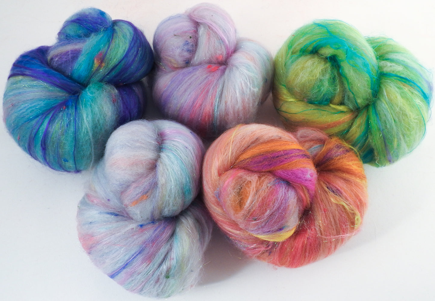 Pip & Pop - Sparkle Sticklebatts - 30% Cormo fleece, merino, silk, bamboo, silk noil, angelina - Inglenook Fibers