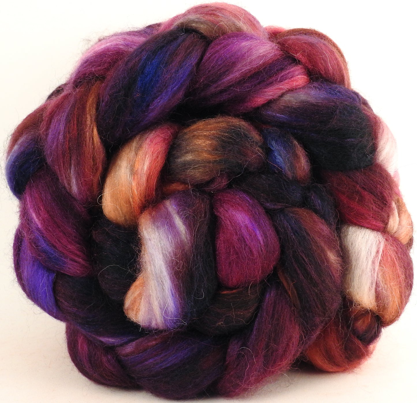 Batt in a Braid #1 - Sticky Fingers -(5.8 oz.) Falkland/ Grey Baby Alpaca/ Tussah Silk/ Firestar (40/25/25/10) - Inglenook Fibers