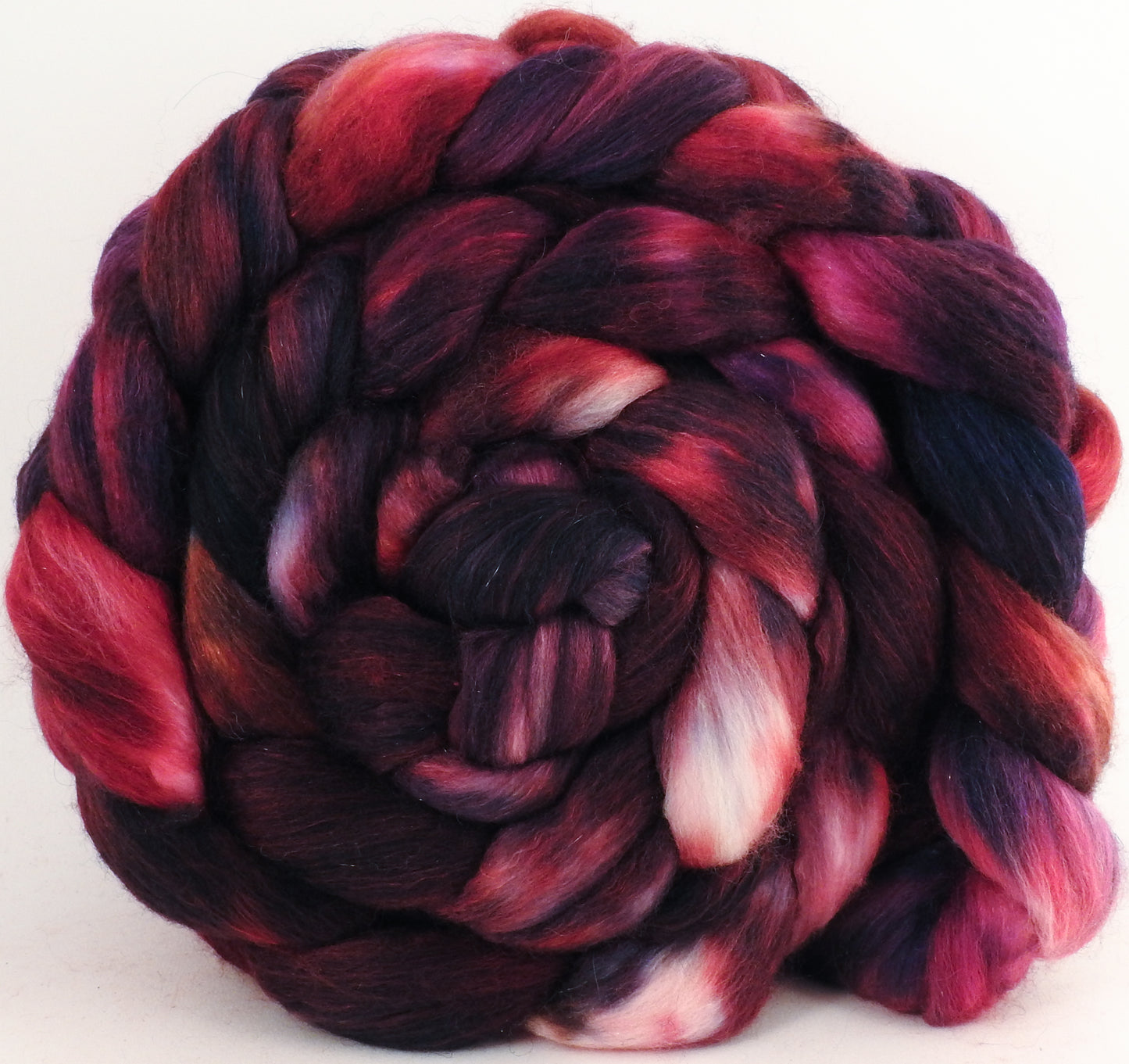 Batt in a Braid #48 -Valentine -(4.3 oz.) Superfine Merino/ Mulberry silk/ Camel/ Gold Stellina (55/25/15/5) - Inglenook Fibers