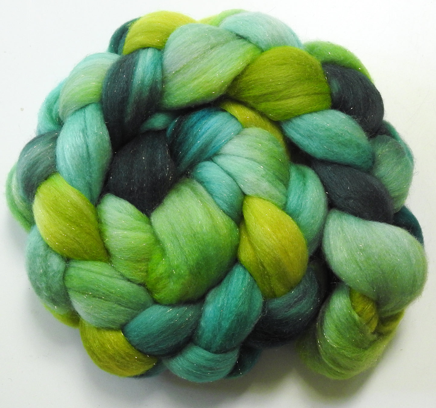 Sea Glass- Batt in a Braid #58- Superfine Merino/Tussah silk/Gold Stellina(65/25/10)