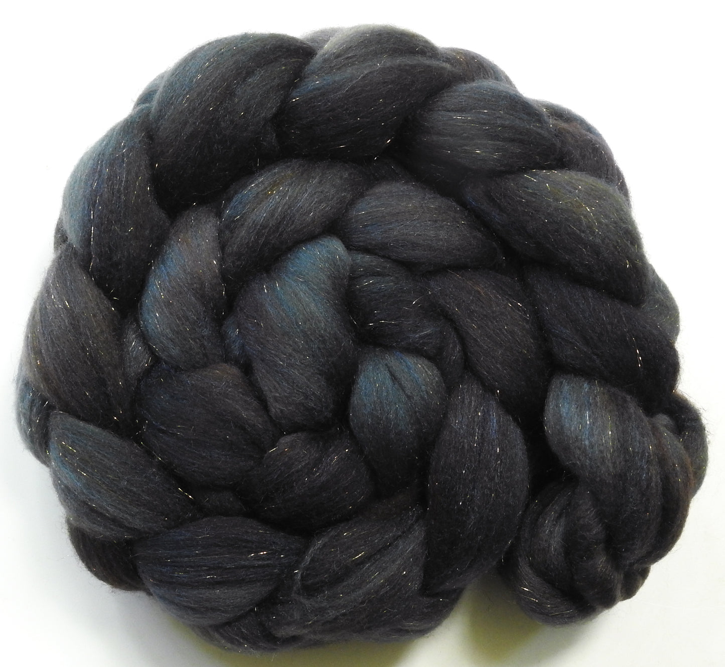 Espresso - Batt in a Braid #58-(5.2 oz) Superfine Merino/ Tussah silk/ Gold Stellina(65/25/10)
