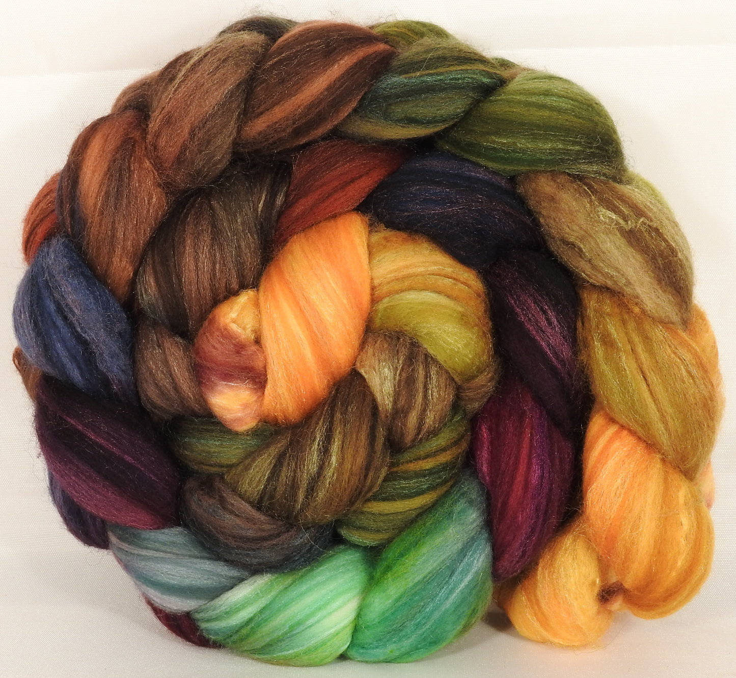 Batt in a Braid #35 - Horn of Plenty - Sw Merino (18.5 mic) /Merino (18.5 mic) / Tussah Silk (40/40/20) - Inglenook Fibers