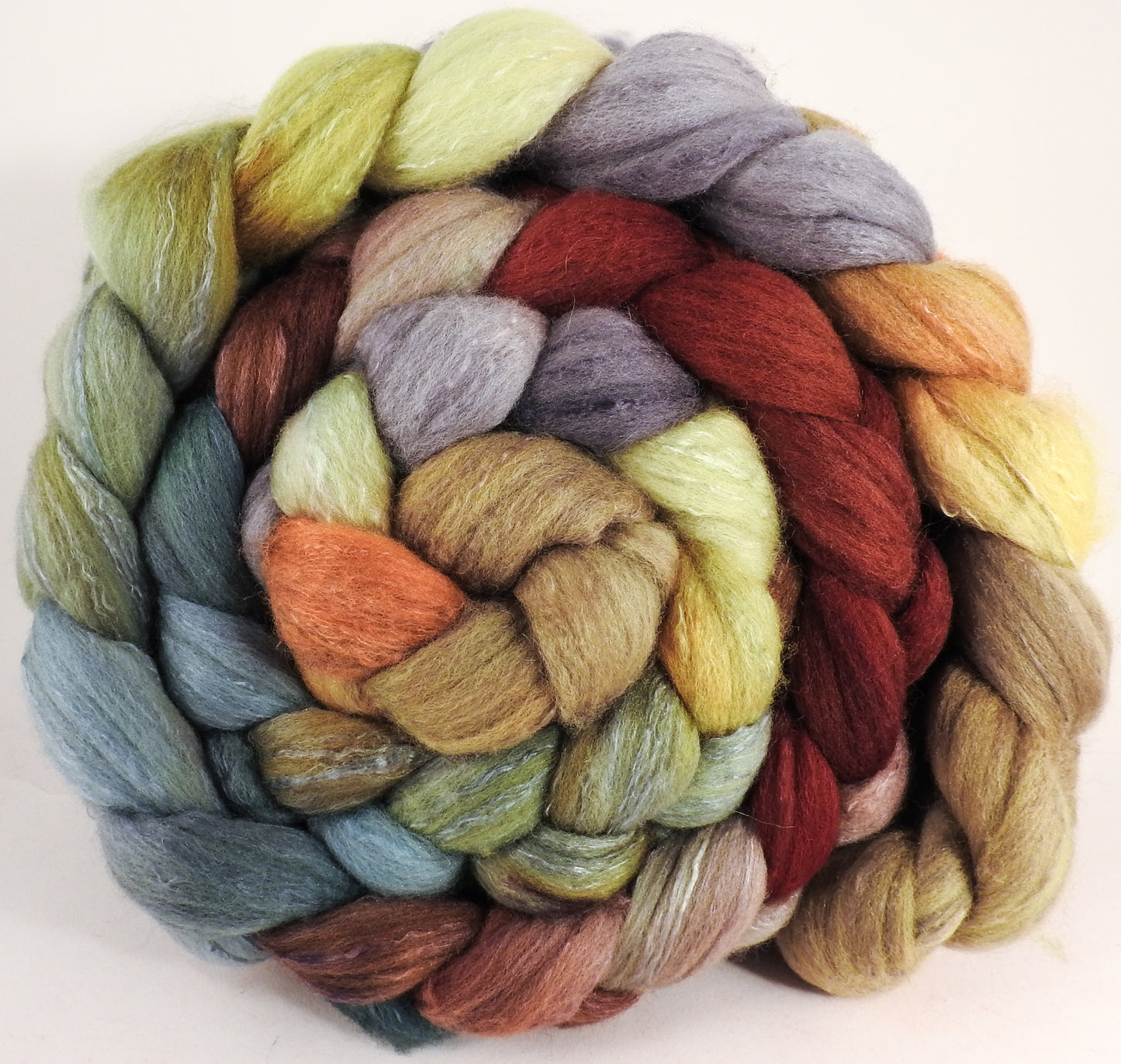 Hand dyed top for spinning -Winter Beech- (5.4 oz) Organic Polwarth / Tussah silk (80/20)