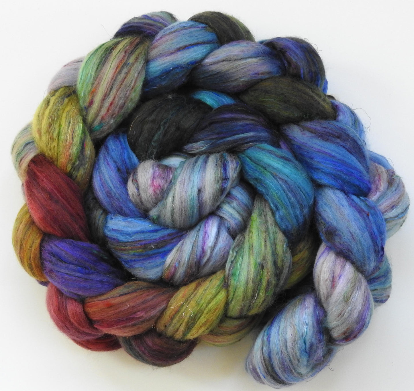 Twinkle Lights - Batt in a Braid #39 -Falkland Merino/ Mulberry Silk / Sari Silk (50/25/25)