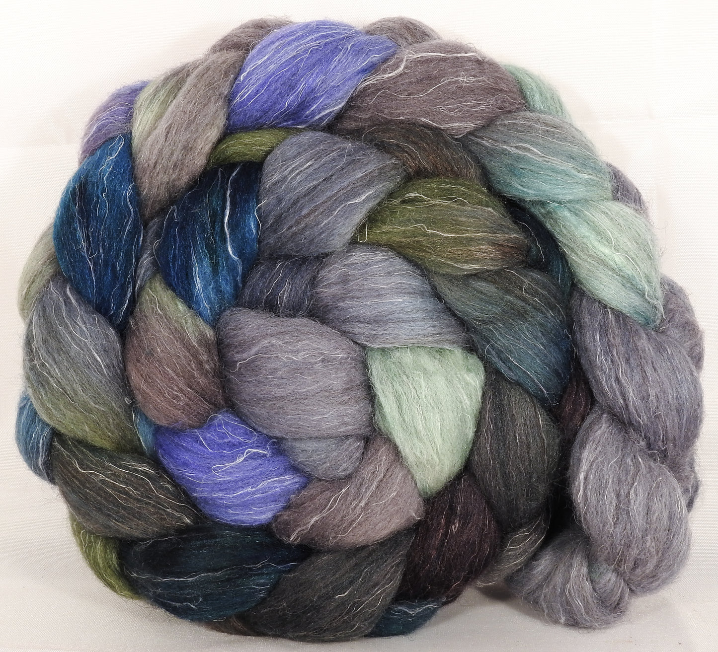 Batt in a Braid #38 -Tempest-Shetland/ Falkland Merino / tussah silk/ flax (40/25/25/10) - Inglenook Fibers