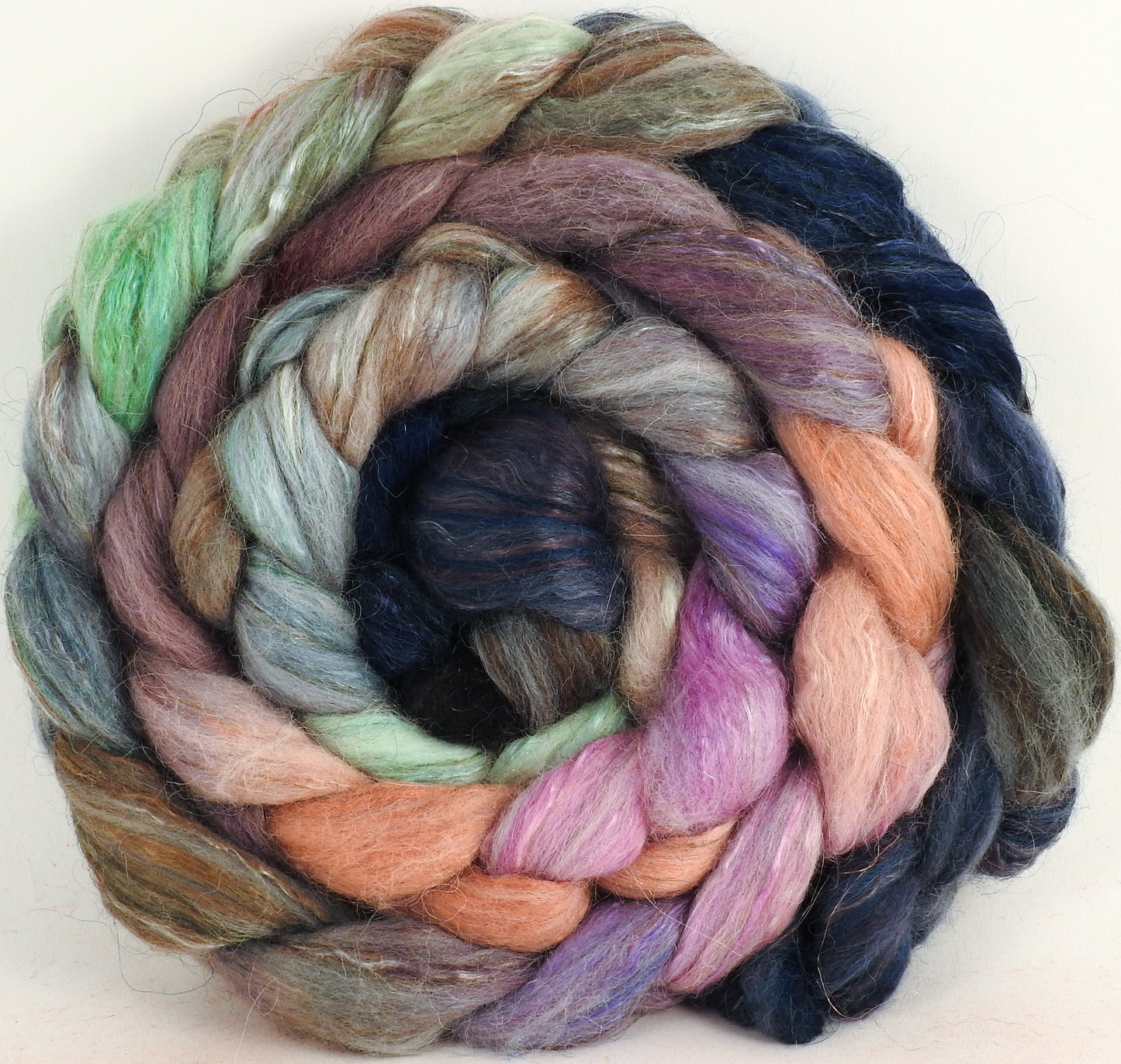 Batt in a Braid #31- White Nights- Polwarth/ Mulberry Silk / Baby Alpaca / Rainbow Firestar/ Tencel( 40/25/15/10/10)