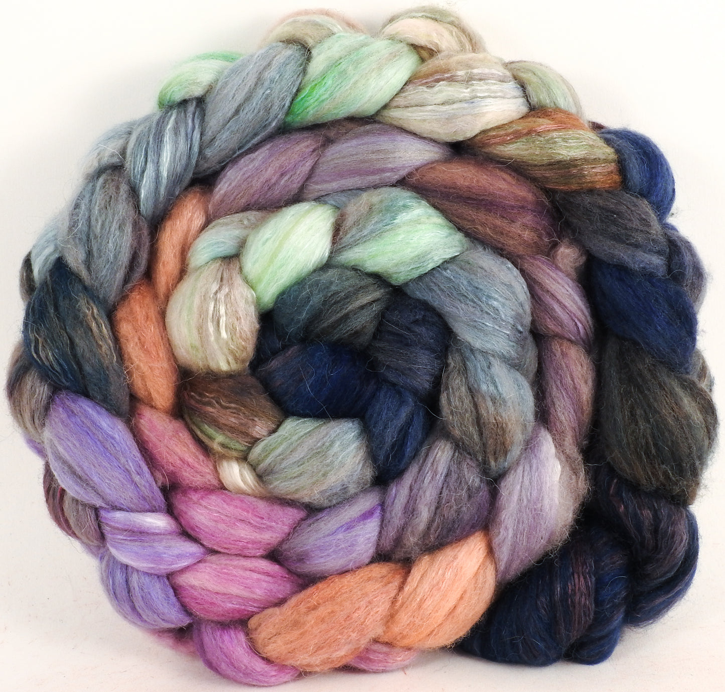 Batt in a Braid #5-White Nights -(6.1 oz.) Merino/ Camel/ silk/ faux cashmere/ firestar (25/25/25/12/12)