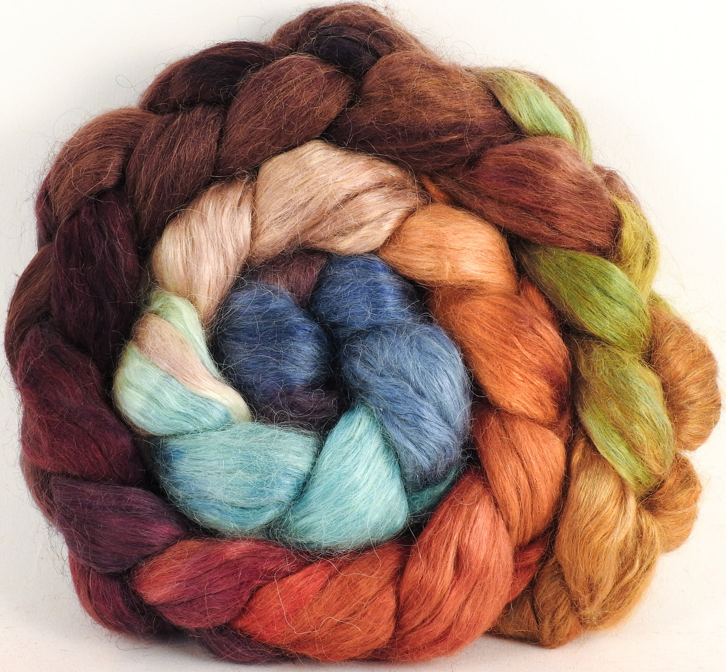 Hand-dyed wensleydale/ mulberry silk roving ( 65/35) - Squirrel's Pantry - (5.4 oz.)
