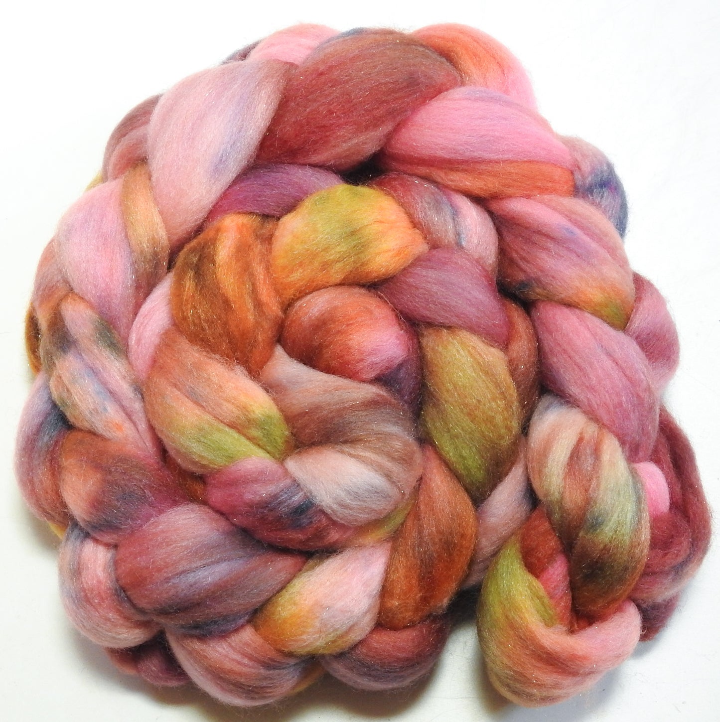 Moscato (5.1 oz) - Batt in a Braid #58- Superfine Merino/ Tussah silk/ Gold Stellina(65/25/10)