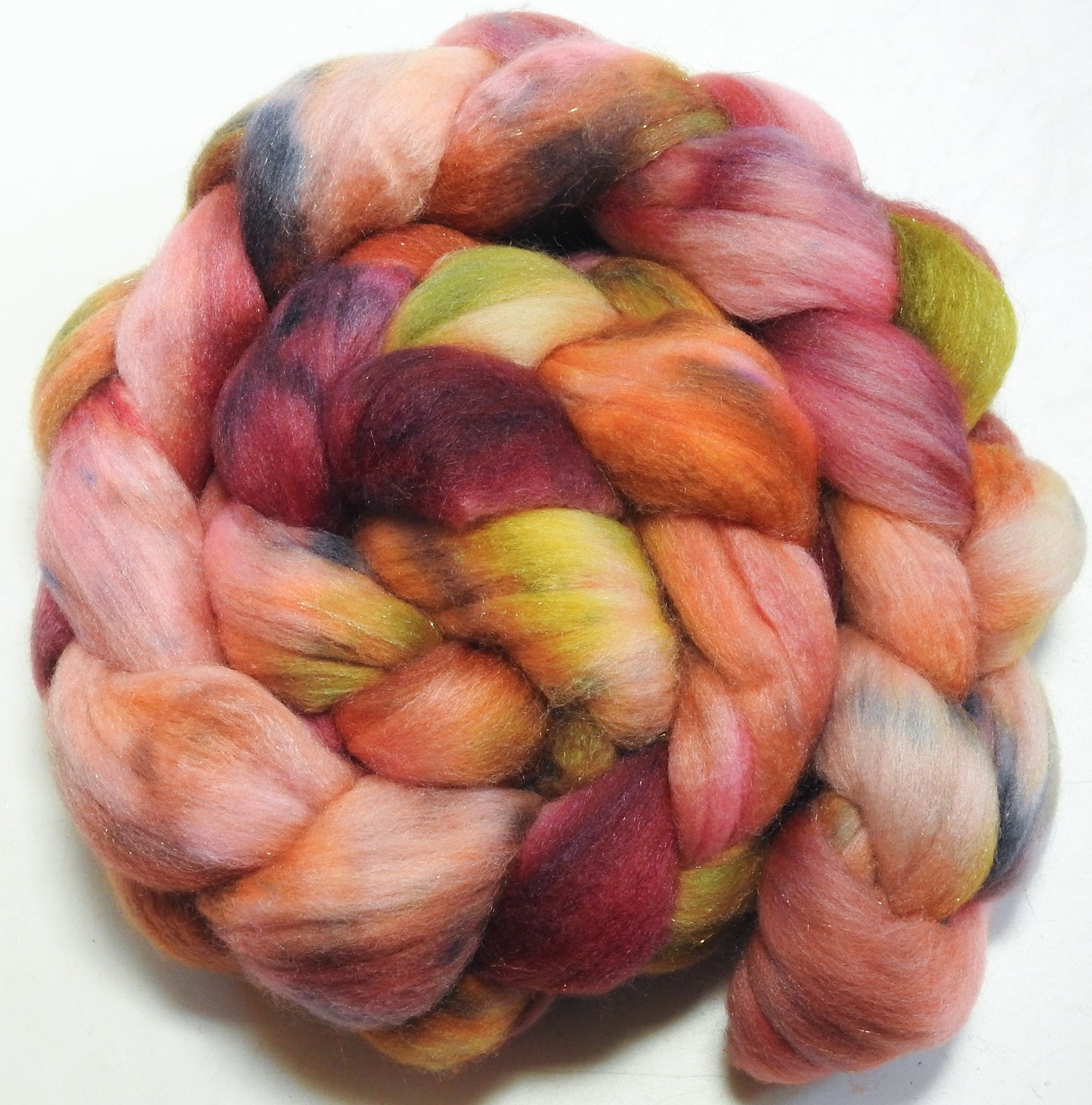 Moscato (5.1 oz) - Batt in a Braid #58- Superfine Merino/ Tussah silk/ Gold Stellina(65/25/10)