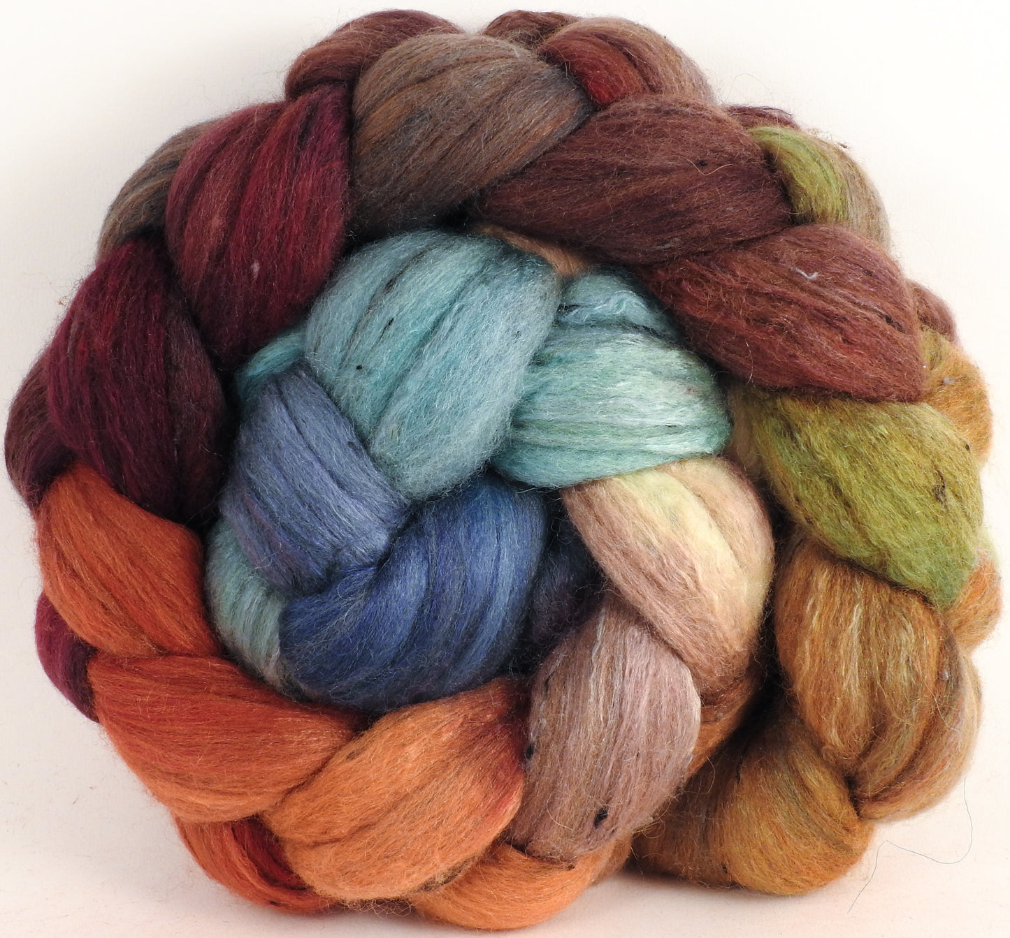 Batt in a Braid #49 -Squirrel's Pantry (5.5 oz) - Polwarth/ Mulberry Silk/ Tweed Blend (50/25/25)