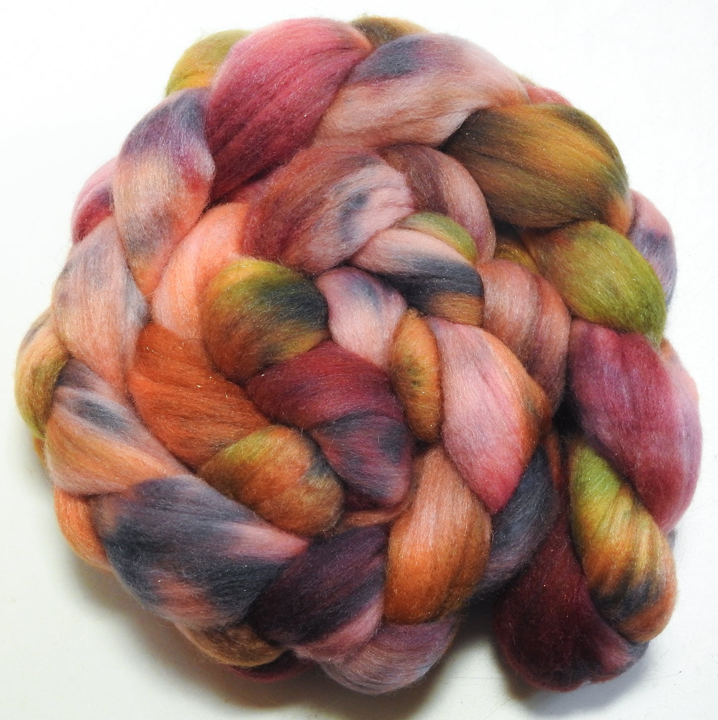 Moscato (5.1 oz) - Batt in a Braid #58- Superfine Merino/ Tussah silk/ Gold Stellina(65/25/10)