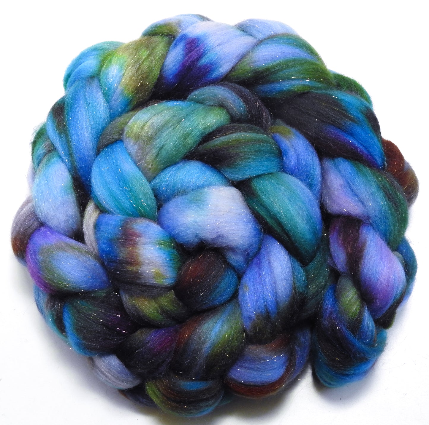 Spanish Bluebells (5.3 oz) - Batt in a Braid #58- Superfine Merino/ Tussah silk/ Gold Stellina(65/25/10)