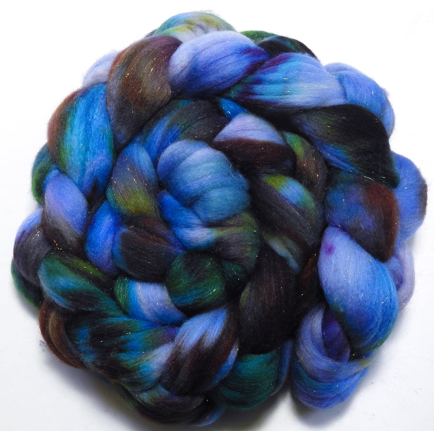 Spanish Bluebells (5.3 oz) - Batt in a Braid #58- Superfine Merino/ Tussah silk/ Gold Stellina(65/25/10)