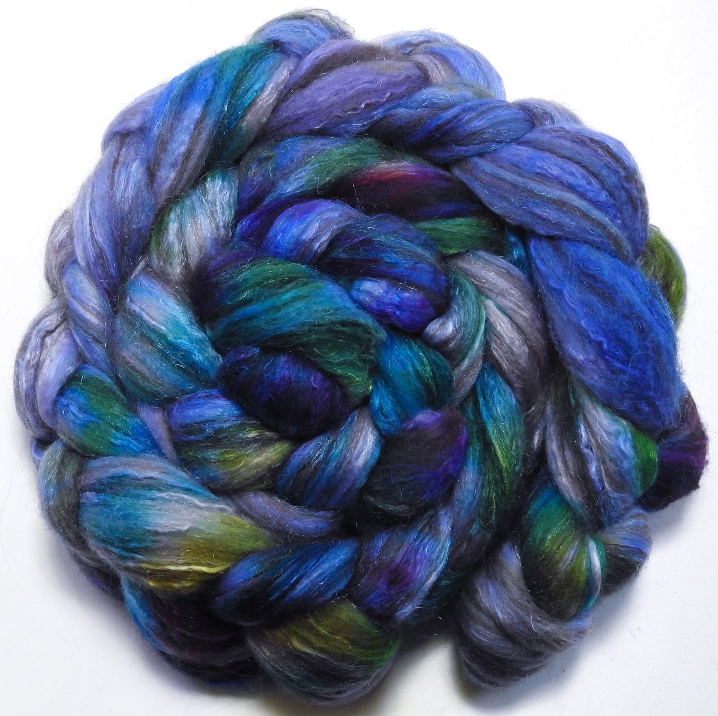 Spanish Bluebells (6 oz) - Batt in a Braid #7 - Polwarth/ Manx / Mulberry silk/ Firestar (30/30/30/10)