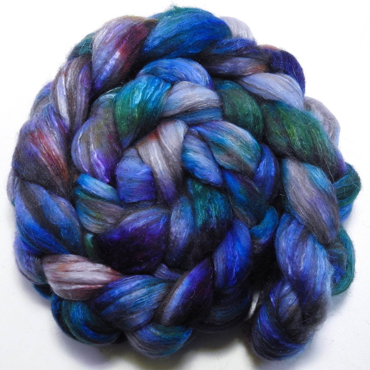 Spanish Bluebells (6 oz) - Batt in a Braid #7 - Polwarth/ Manx / Mulberry silk/ Firestar (30/30/30/10)
