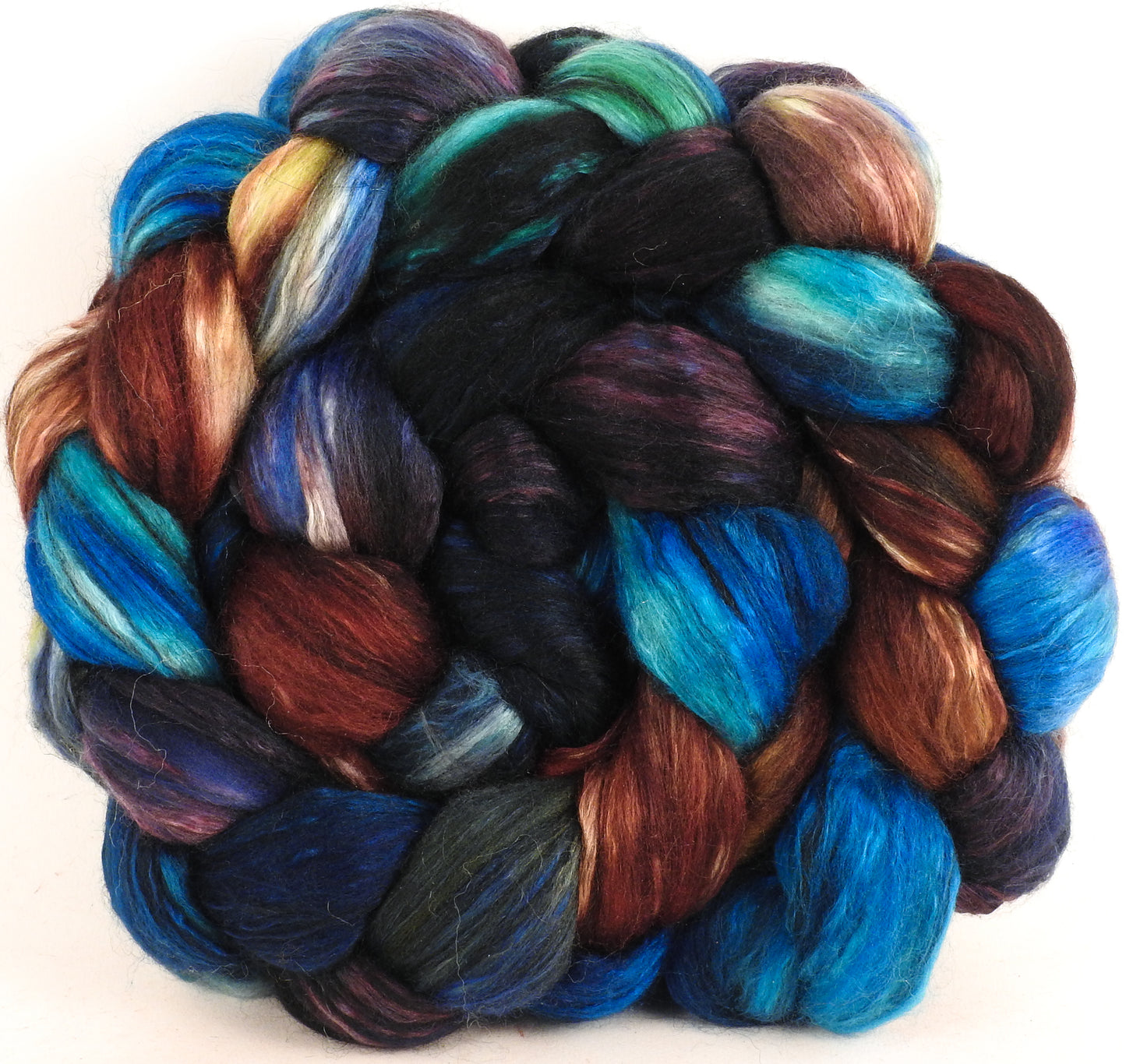 Batt in a Braid #9 -Labradorite -(5.3 oz.) Superfine Merino/ Mulberry Silk / Black Alpaca (50/40/10)