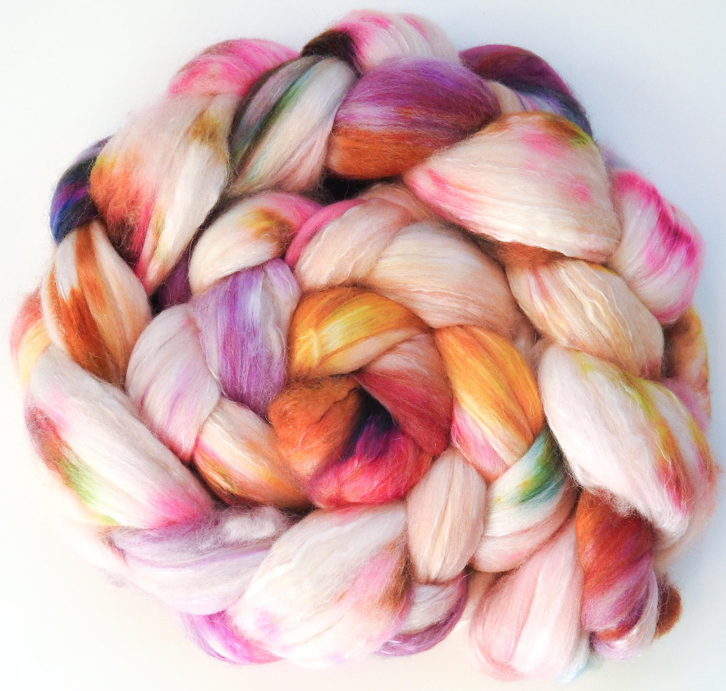 Sunbonnet (5.6 oz) -Fusion Series- Batt in a Braid #5- Merino/ Camel/ silk/ faux cashmere/ firestar (25/25/25/12/12)