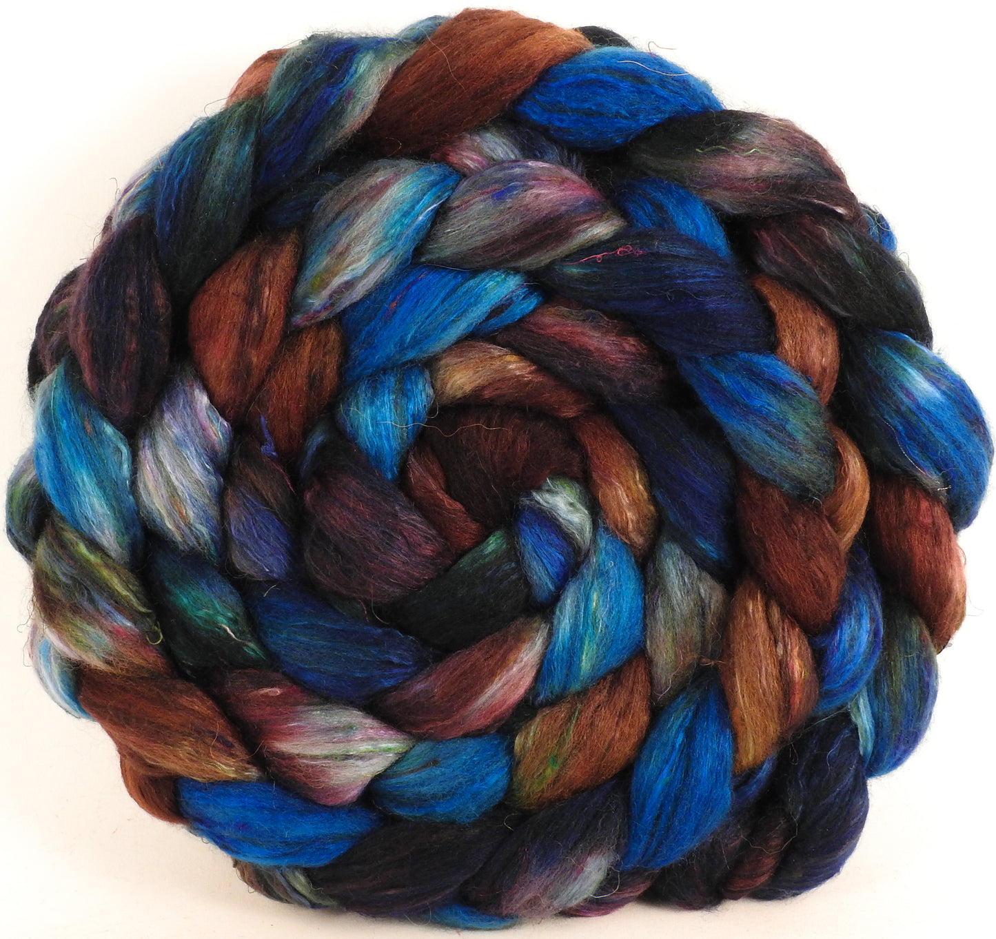 Batt in a Braid #39 -Labradorite (5.6 oz) - Falkland Merino/ Mulberry Silk / Sari Silk (50/25/25)
