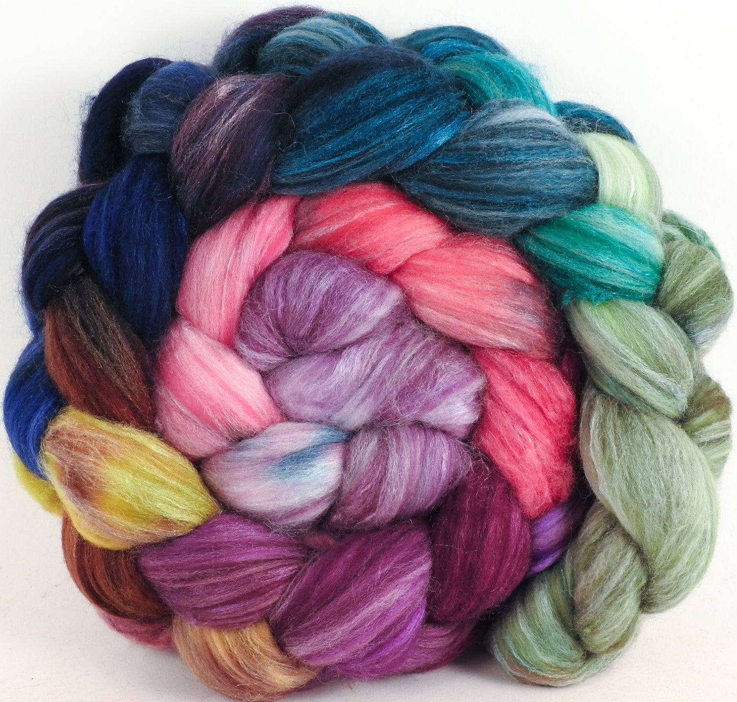 Batt in a Braid #35- Color Me Happy (5.6 oz.)- Sw Merino (18.5 mic) /Merino (18.5 mic) / Tussah Silk (40/40/20)