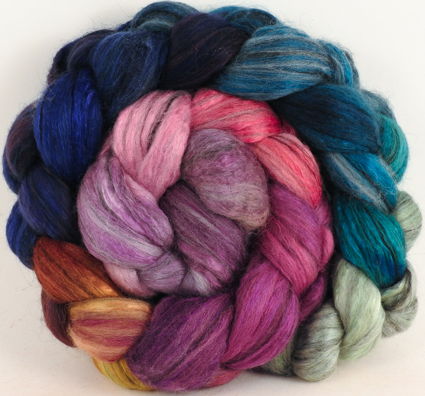 Batt in a Braid #9 -Color Me Happy -(5.3 oz.) Superfine Merino/ Mulberry Silk / Black Alpaca (50/40/10)