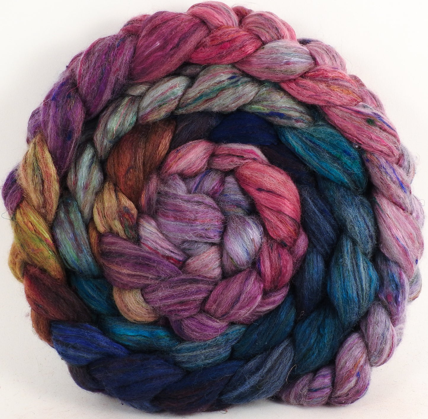 Batt in a Braid #39 -Color Me Happy (5.6 oz) - Falkland Merino/ Mulberry Silk / Sari Silk (50/25/25)