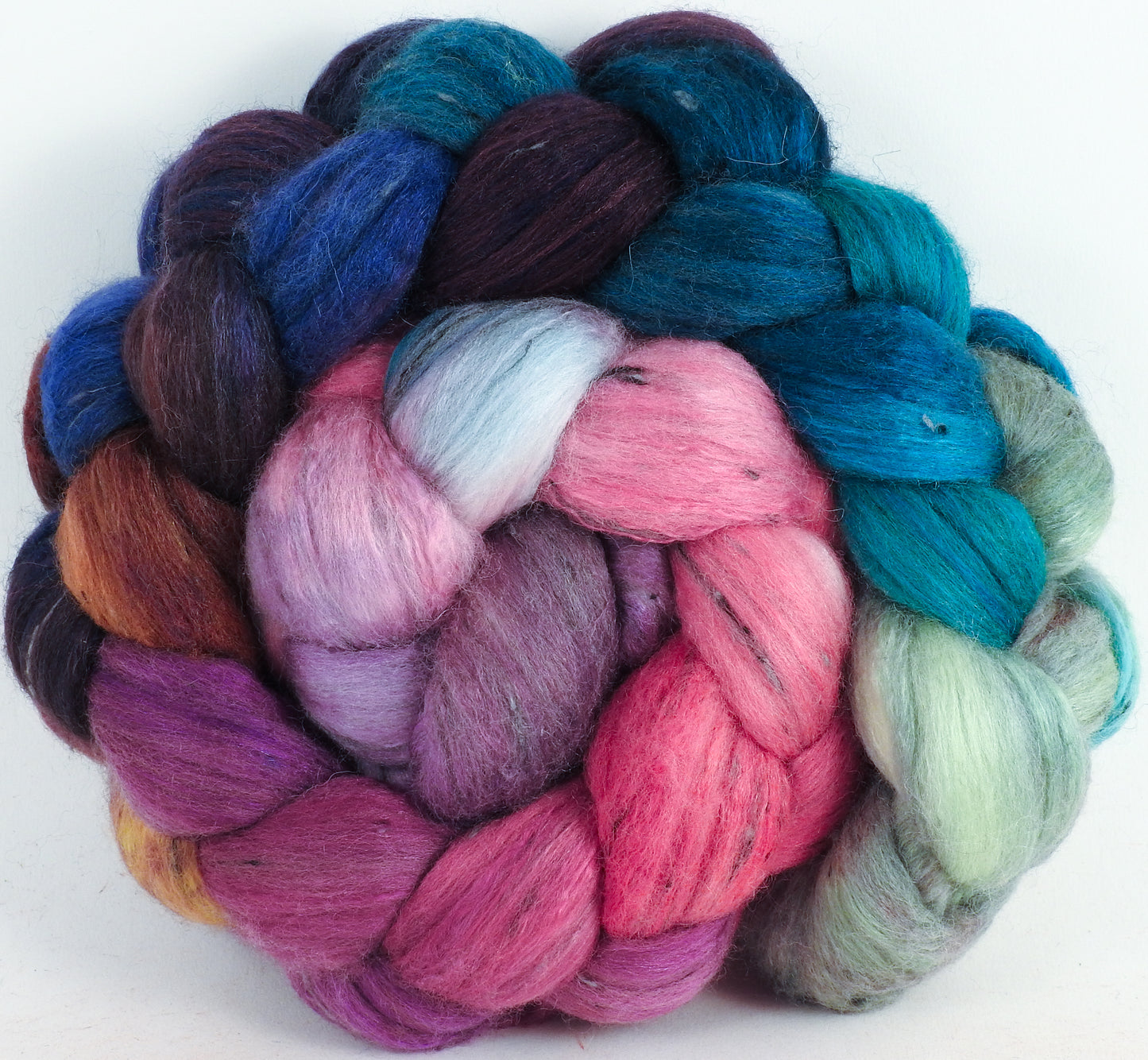 Batt in a Braid #49 -Color Me Happy (5.6 oz) - Polwarth/ Mulberry Silk/ Tweed Blend (50/25/25)