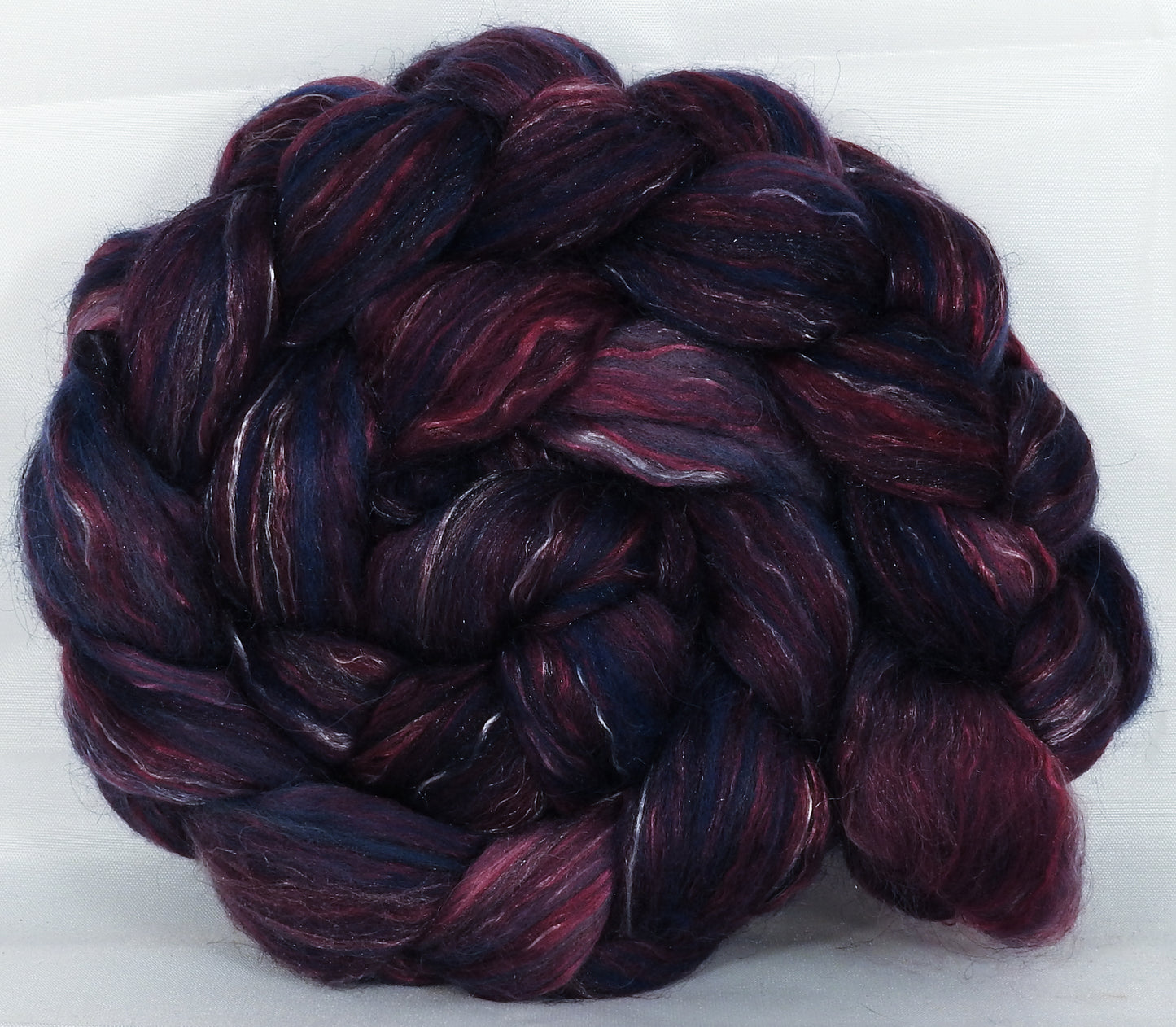 Batt in a Braid #31- Banshee -( 5.7 oz. ) - Polwarth/ Mulberry Silk / Baby Alpaca / Rainbow Firestar/ Tencel( 40/25/15/10/10) - Inglenook Fibers