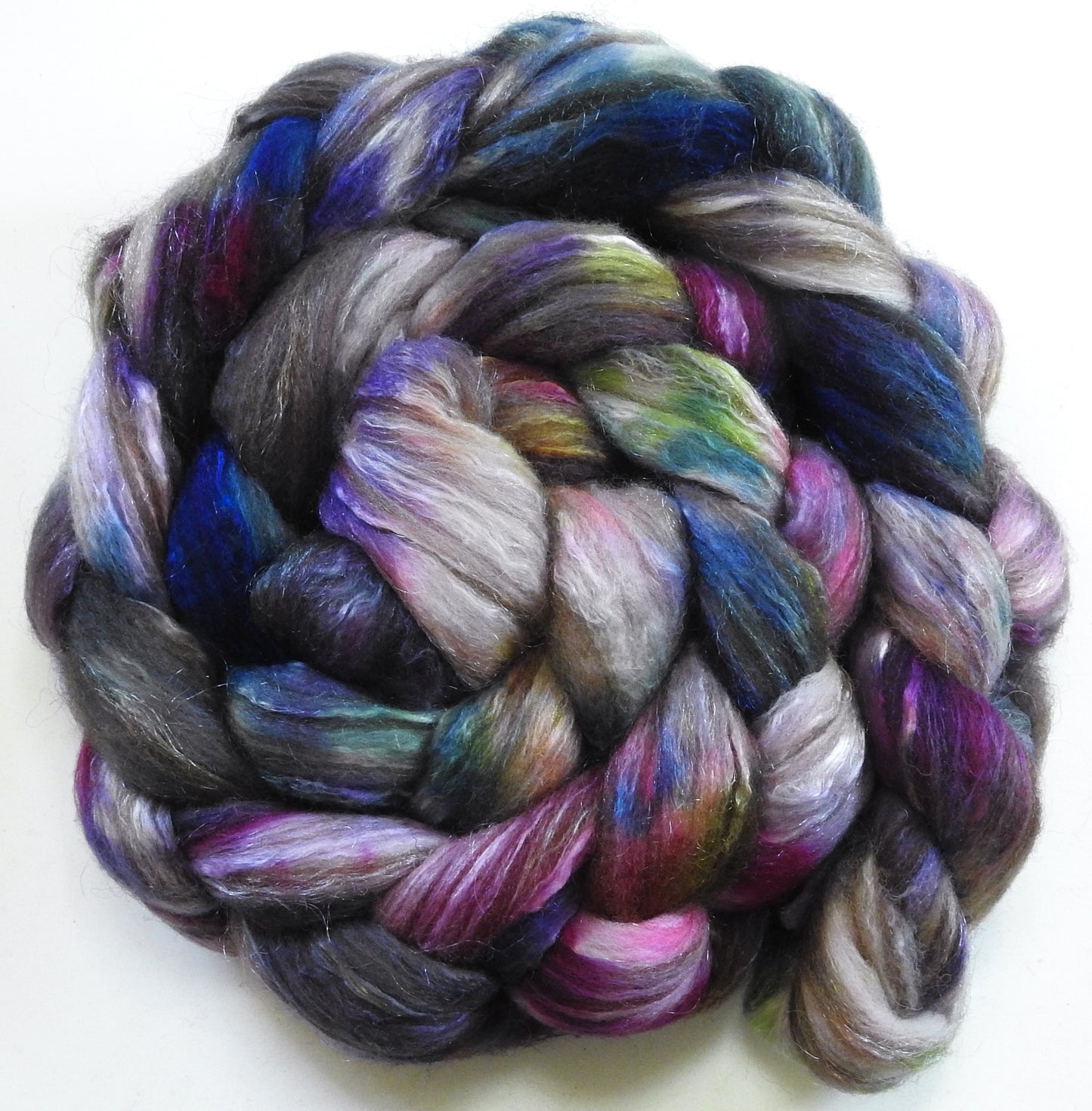 Purple Rain (5.8 oz) - Batt in a Braid #7 - Polwarth/ Manx / Mulberry silk/ Firestar (30/30/30/10)