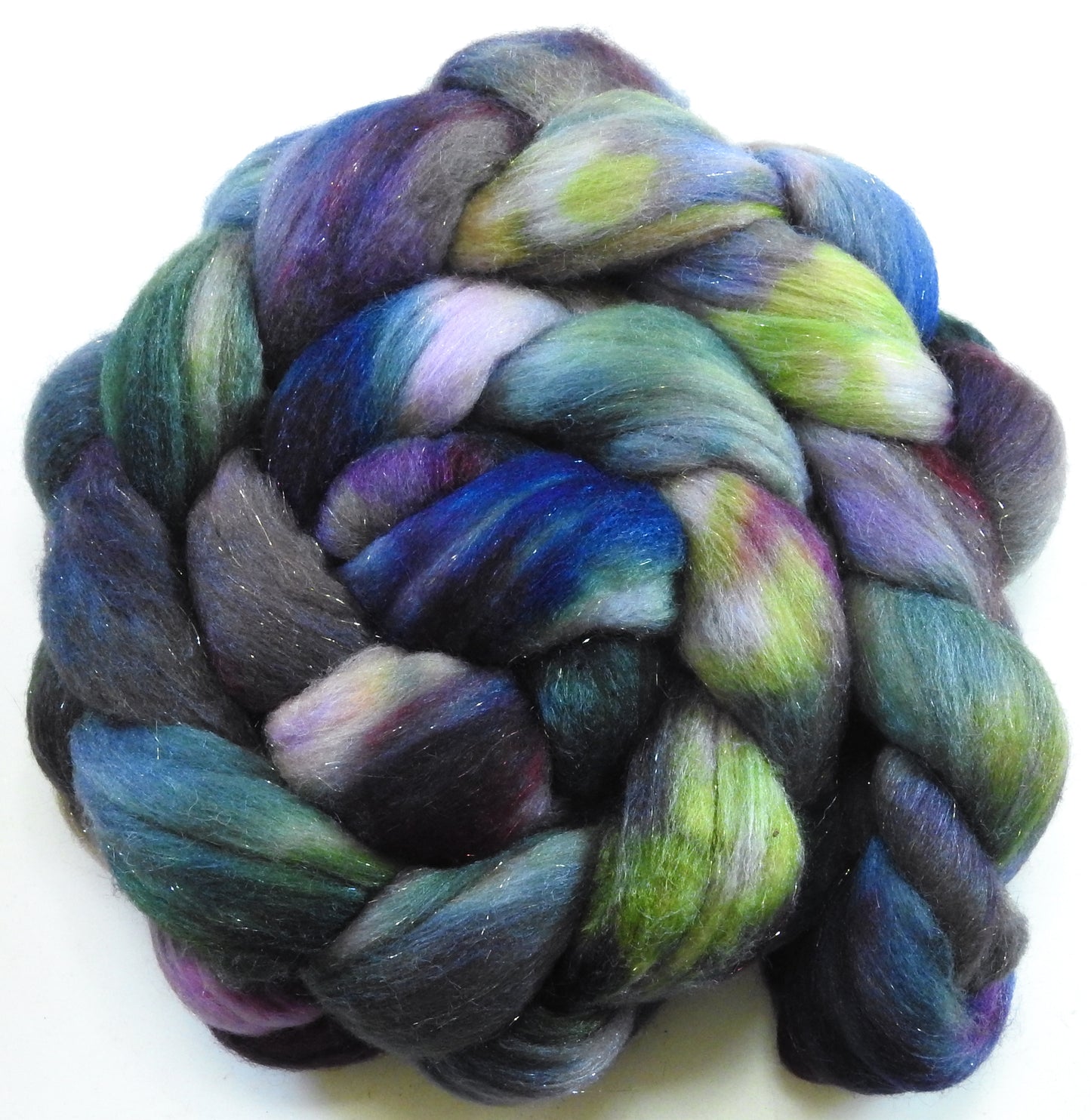 Purple Rain - Batt in a Braid #58- Superfine Merino/Tussah silk/Gold Stellina(65/25/10)