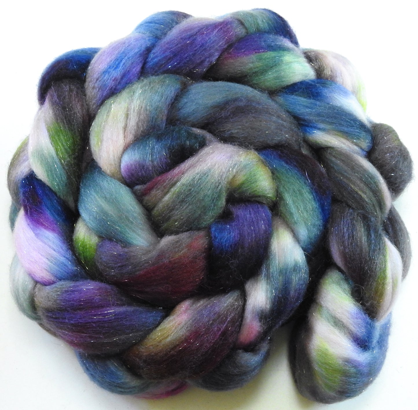 Purple Rain - Batt in a Braid #58- Superfine Merino/Tussah silk/Gold Stellina(65/25/10)