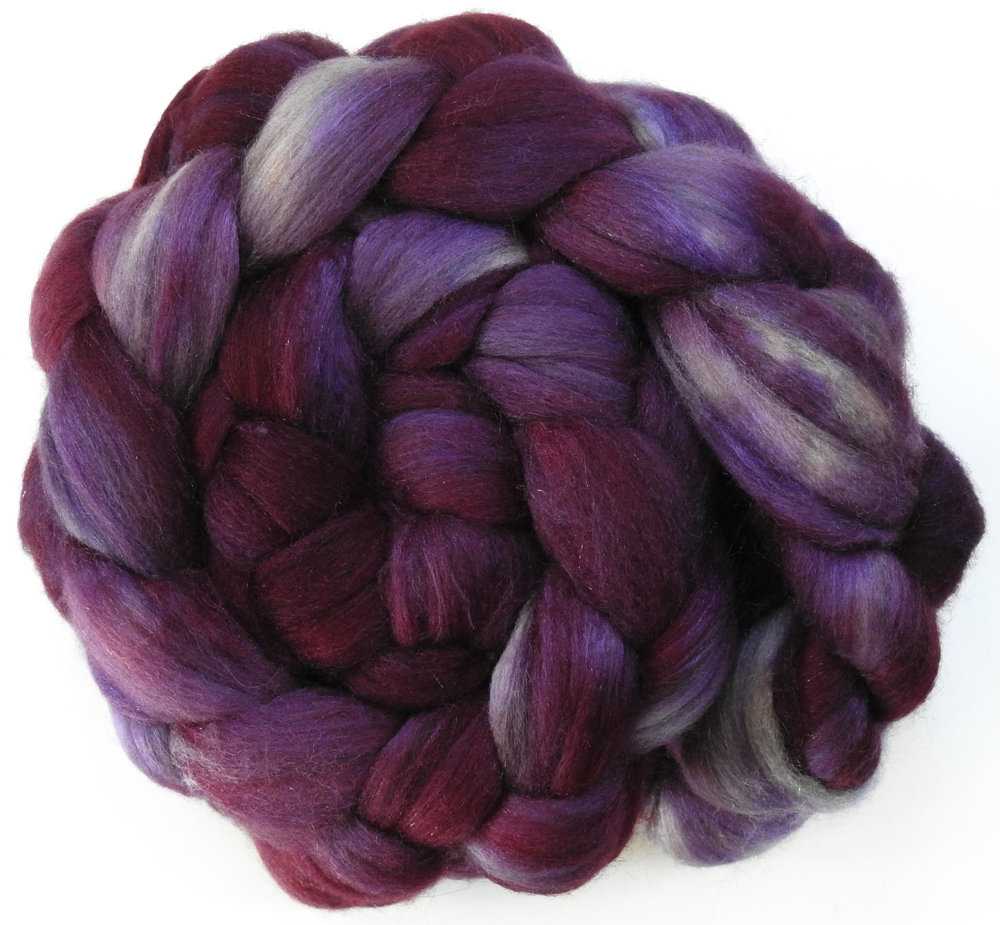 Boysenberry - (5.1 oz) Batt in a Braid #53- YAK/ Tussah silk/ Superfine Merino/Gold Stellina(30/30/30/10)