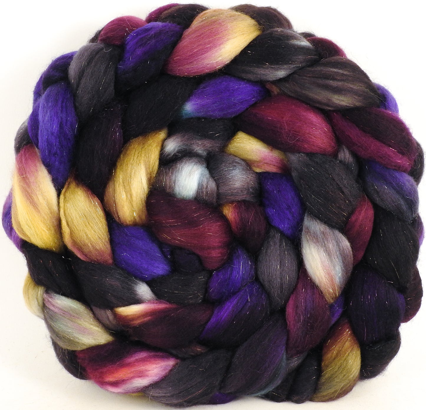Batt in a Braid #48 -Nuummite -(5.2 oz.) Superfine Merino/ Mulberry silk/ Camel/ Gold Stellina (55/25/15/5)