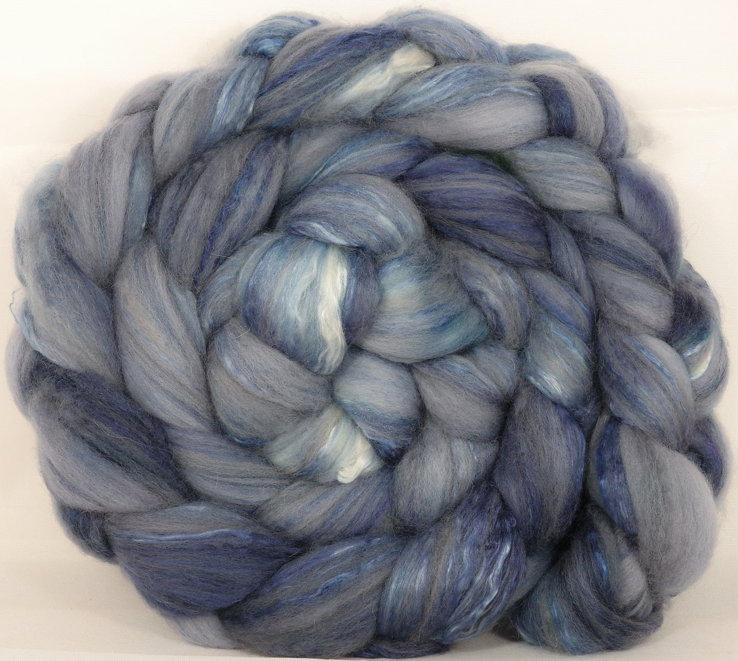 Batt in a Braid #5 -Porpoise -(5.4 oz.) Merino/ Camel/ silk/ faux cashmere/ firestar (25/25/25/12/12) - Inglenook Fibers