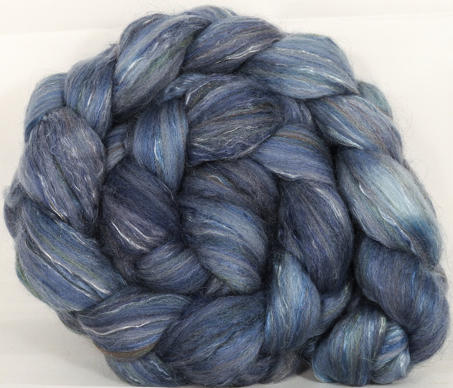 Batt in a Braid #31- Porpoise -( 5.5 oz. ) - Polwarth/ Mulberry Silk / Baby Alpaca / Rainbow Firestar/ Tencel( 40/25/15/10/10) - Inglenook Fibers