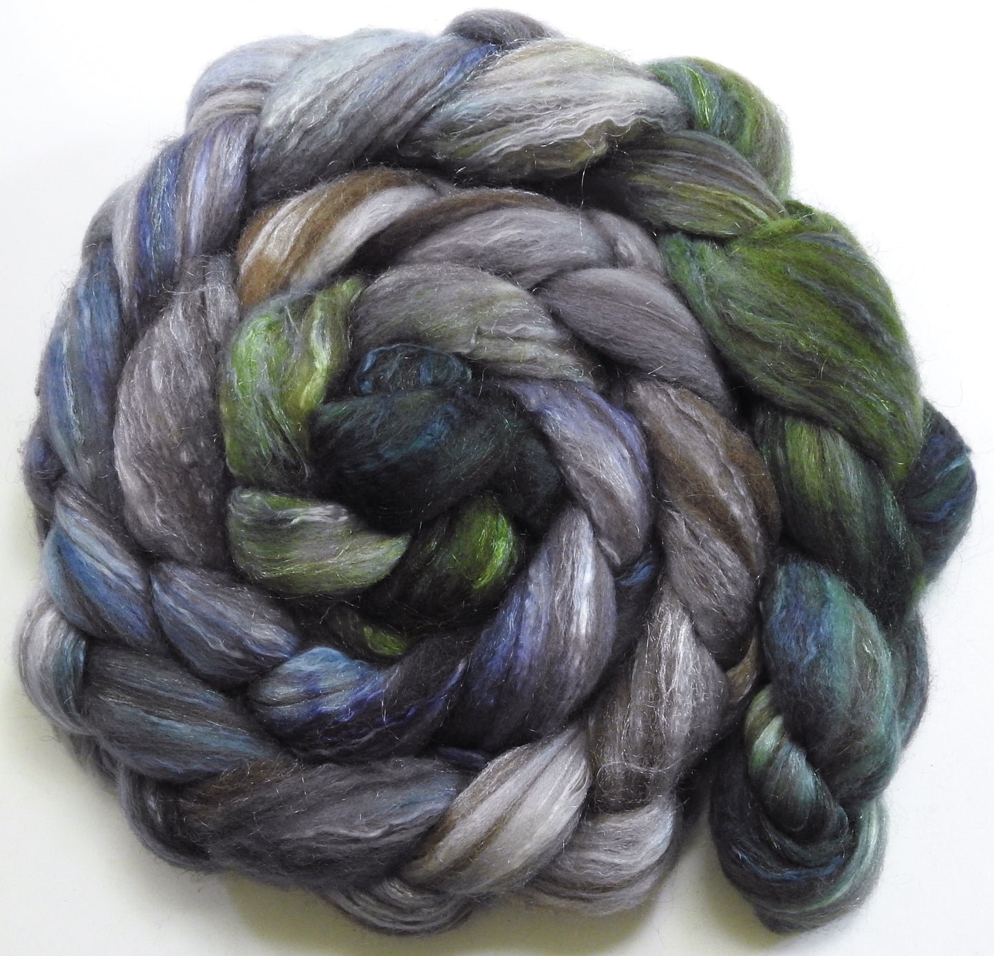 Snail- Batt in a Braid #7 -(6 oz.)Polwarth/ Manx / Mulberry silk/ Firestar (30/30/30/10)