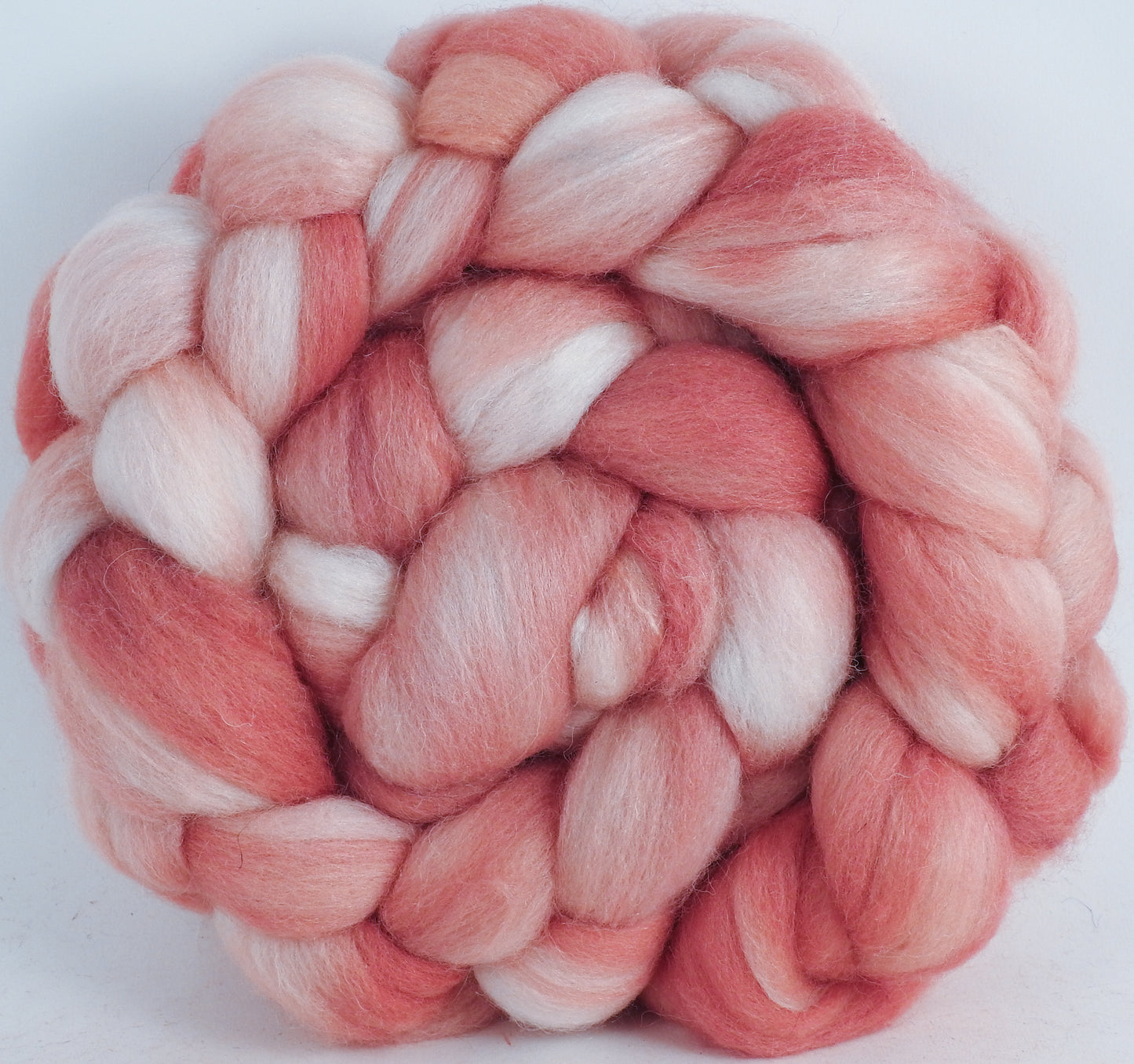 Batt in a Braid #44- Pink Grapefruit (5.3 oz) - Southdown/Tussah Silk/Kid Mohair (65/25/10)