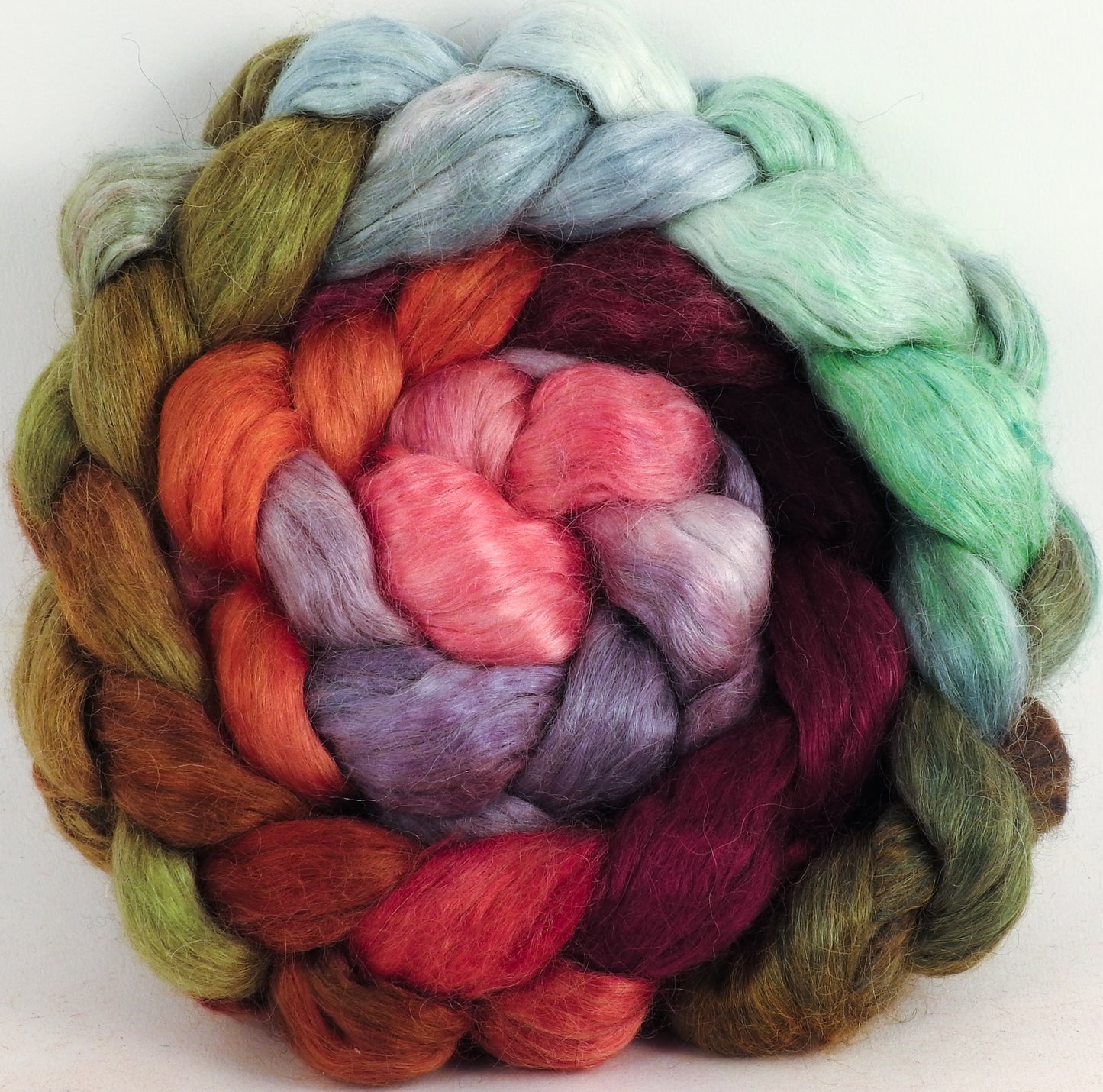 Hand-dyed wensleydale/ mulberry silk roving ( 65/35) -Kelim- ( 5.9 oz.)